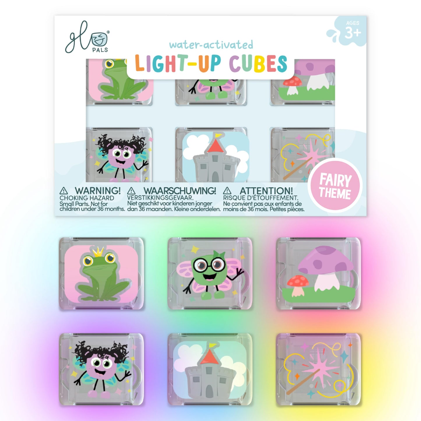 Glo Pals Water-Activated Light-Up Bath Cubes – 6-Design Sensory Gift Set (Valentine)