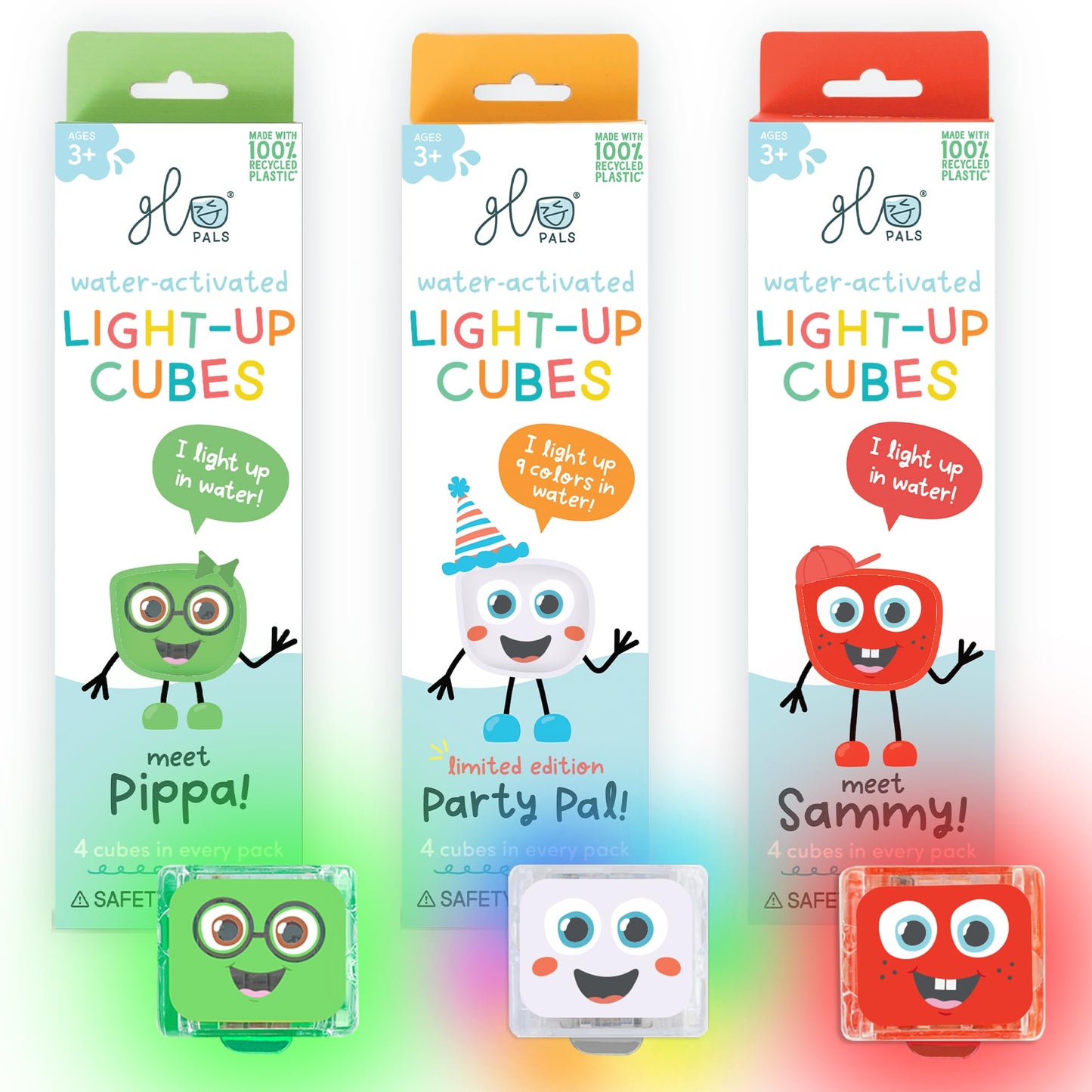 Glo Pals Water-Activated Light-Up Cubes Bundle – 12 Pack (Holly Jolly) for Sensory Play