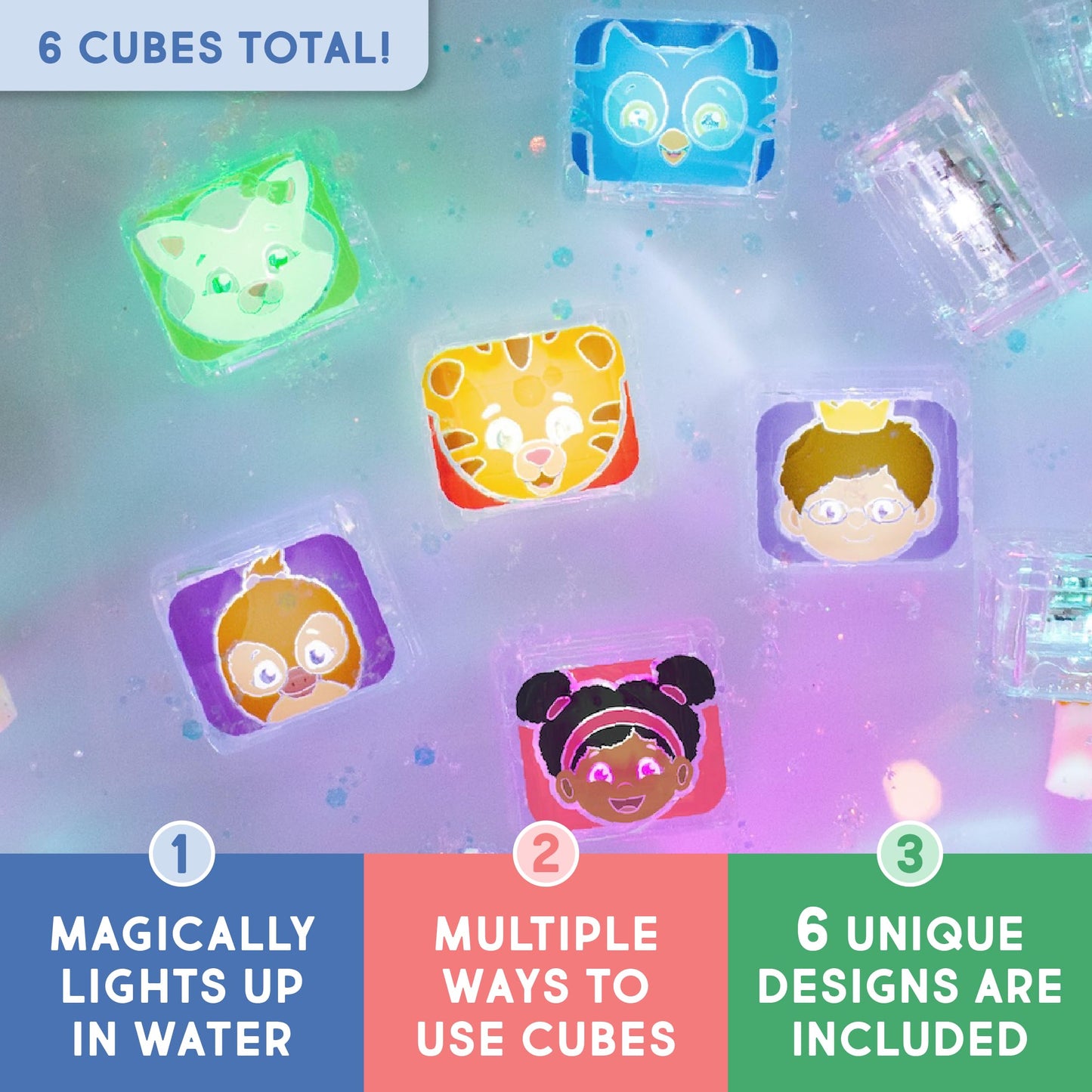 Glo Pals Daniel Tiger Water-Activated Light-Up Bath Cubes – 6 Reusable Sensory Toys