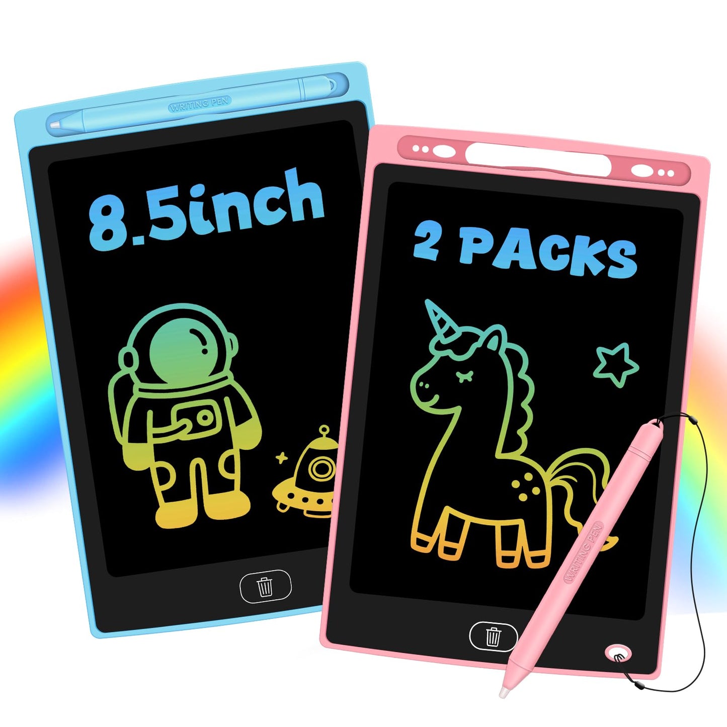 Glochin 2 Pack LCD Writing Tablet for Kids – 8.5-Inch Erasable Doodle Board