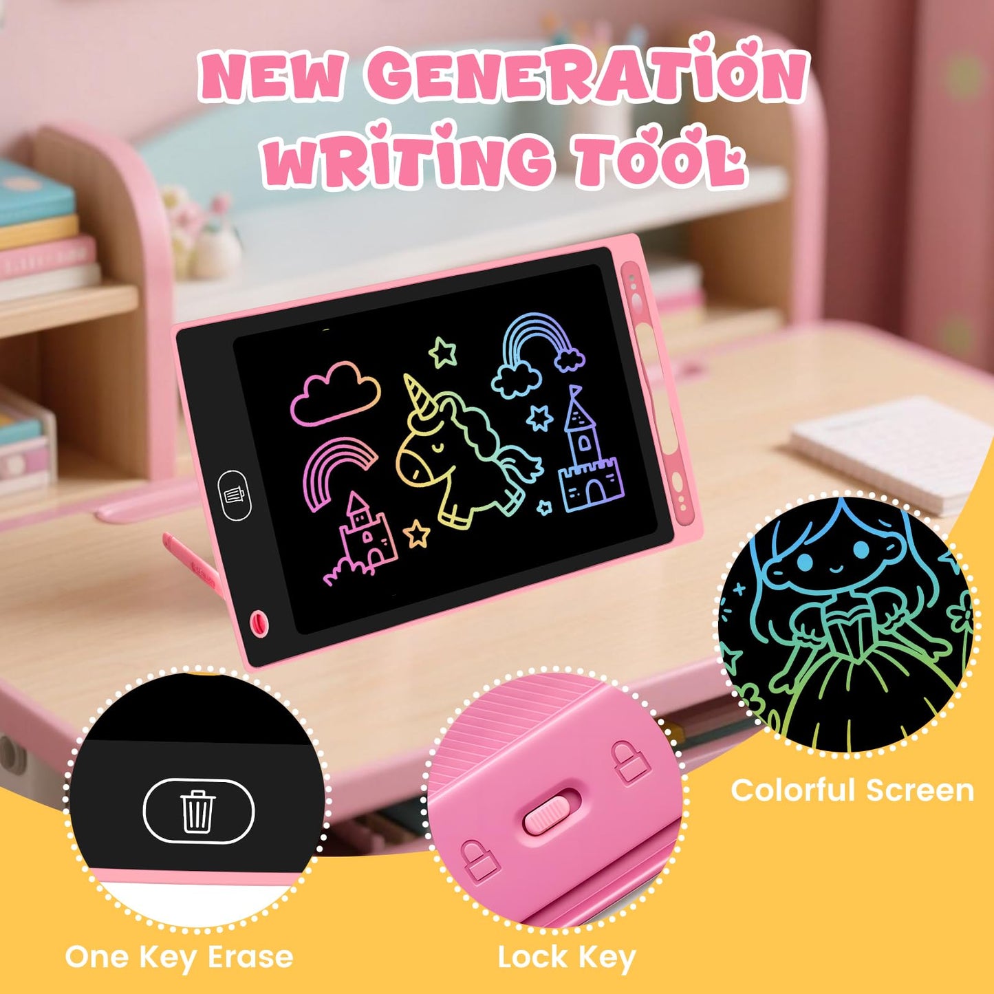 Glochin 2 Pack LCD Writing Tablet for Kids – 8.5-Inch Erasable Doodle Board