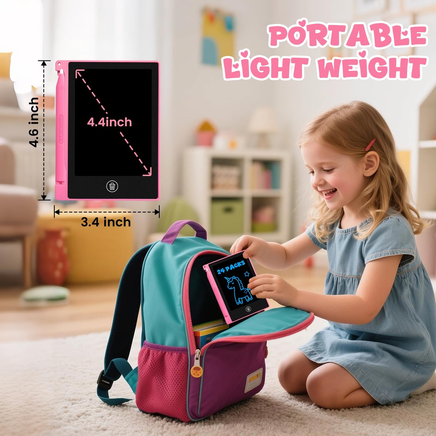 Glochin 24-Pack 4.4-Inch Mini LCD Writing Tablets for Kids – Erasable & Reusable Doodle Boards