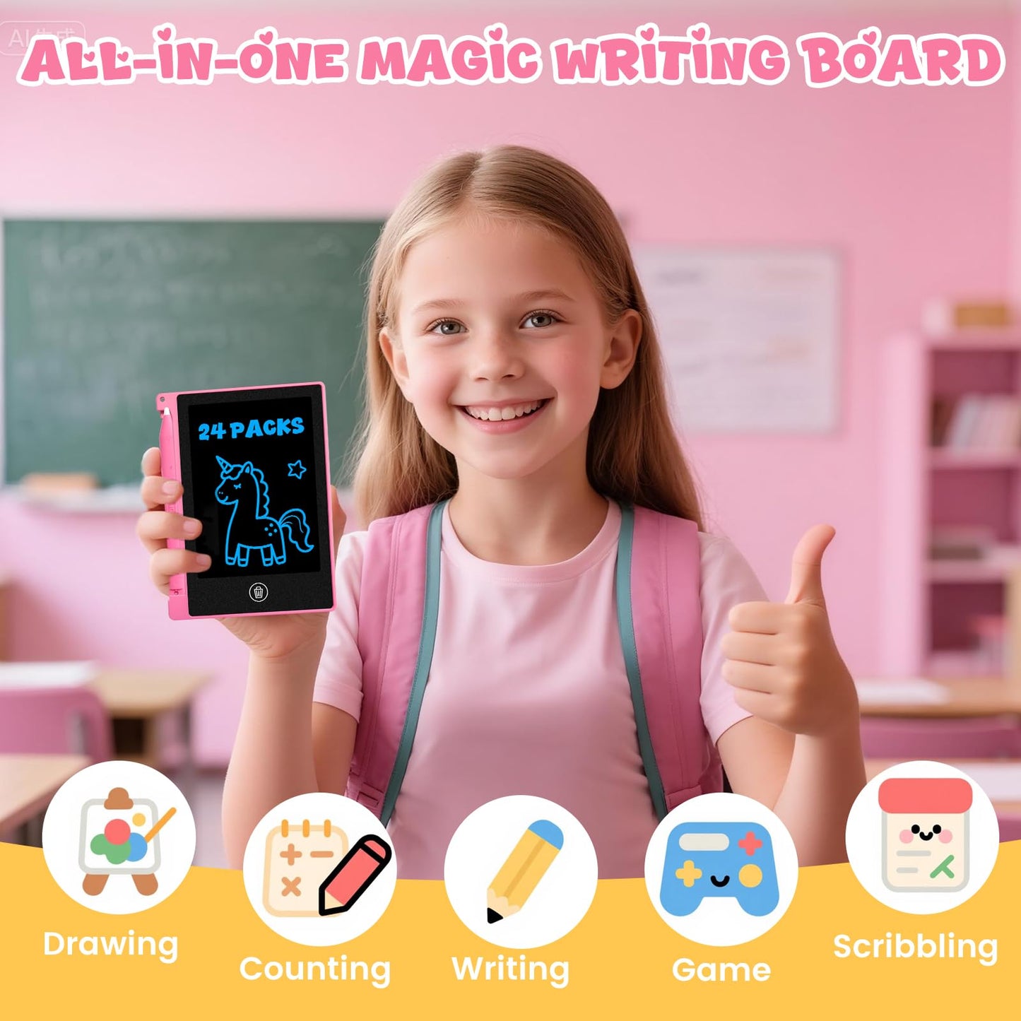Glochin 24-Pack 4.4-Inch Mini LCD Writing Tablets for Kids – Erasable & Reusable Doodle Boards