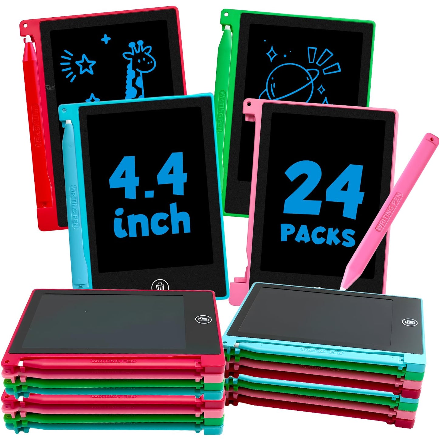 Glochin 24-Pack 4.4-Inch Mini LCD Writing Tablets for Kids – Erasable & Reusable Doodle Boards
