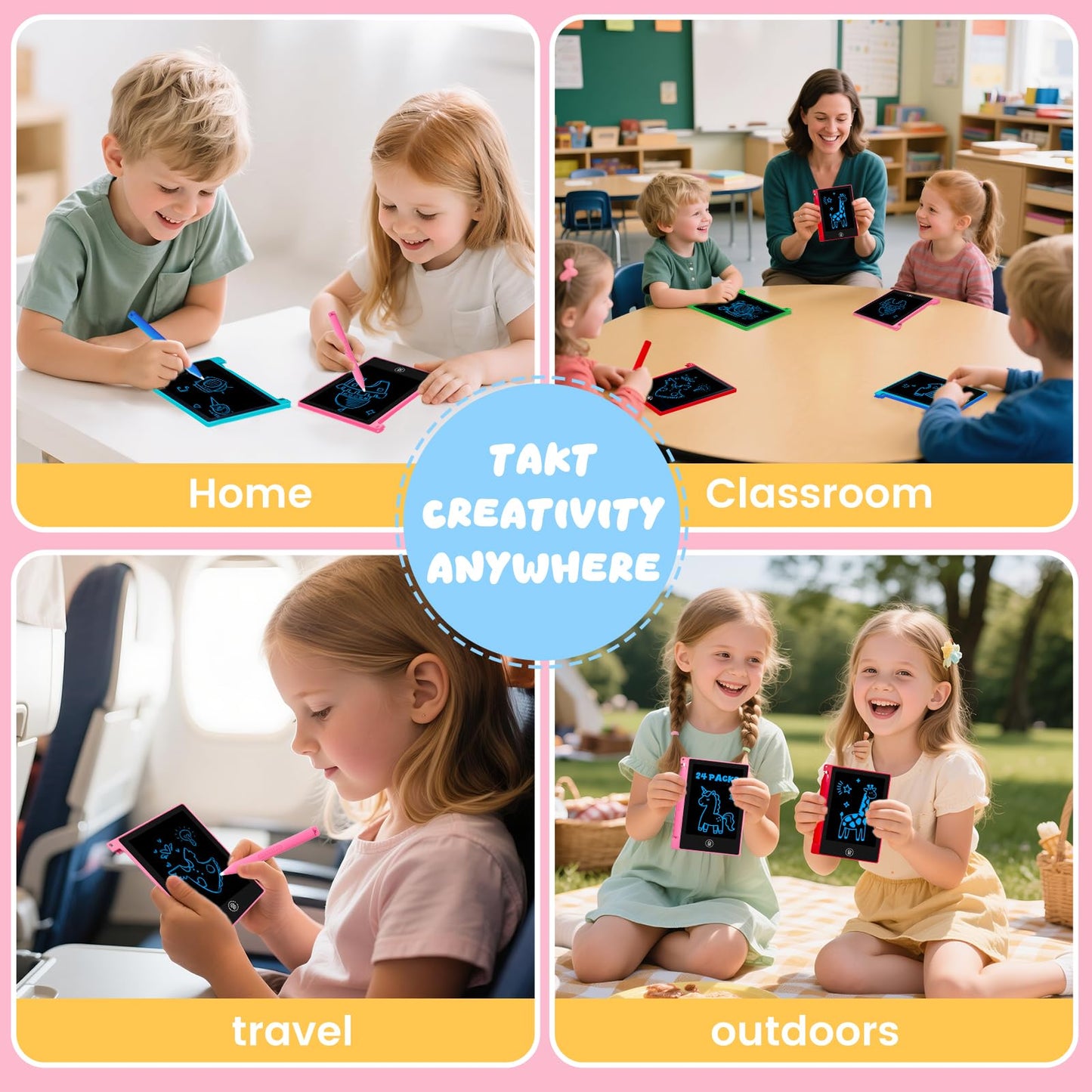 Glochin 24-Pack 4.4-Inch Mini LCD Writing Tablets for Kids – Erasable & Reusable Doodle Boards