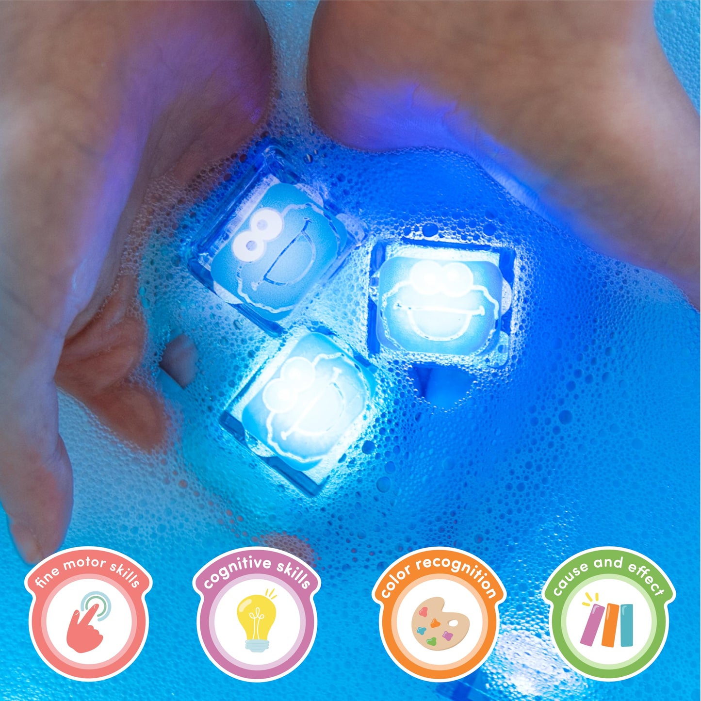 Glo Pals x Sesame Street Julia Water-Activated Light-Up Cubes for Sensory Bath Play