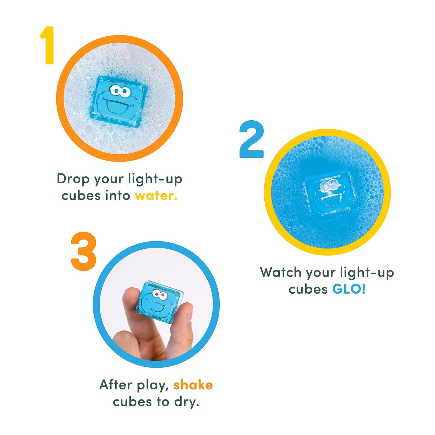 Glo Pals x Sesame Street Julia Water-Activated Light-Up Cubes for Sensory Bath Play