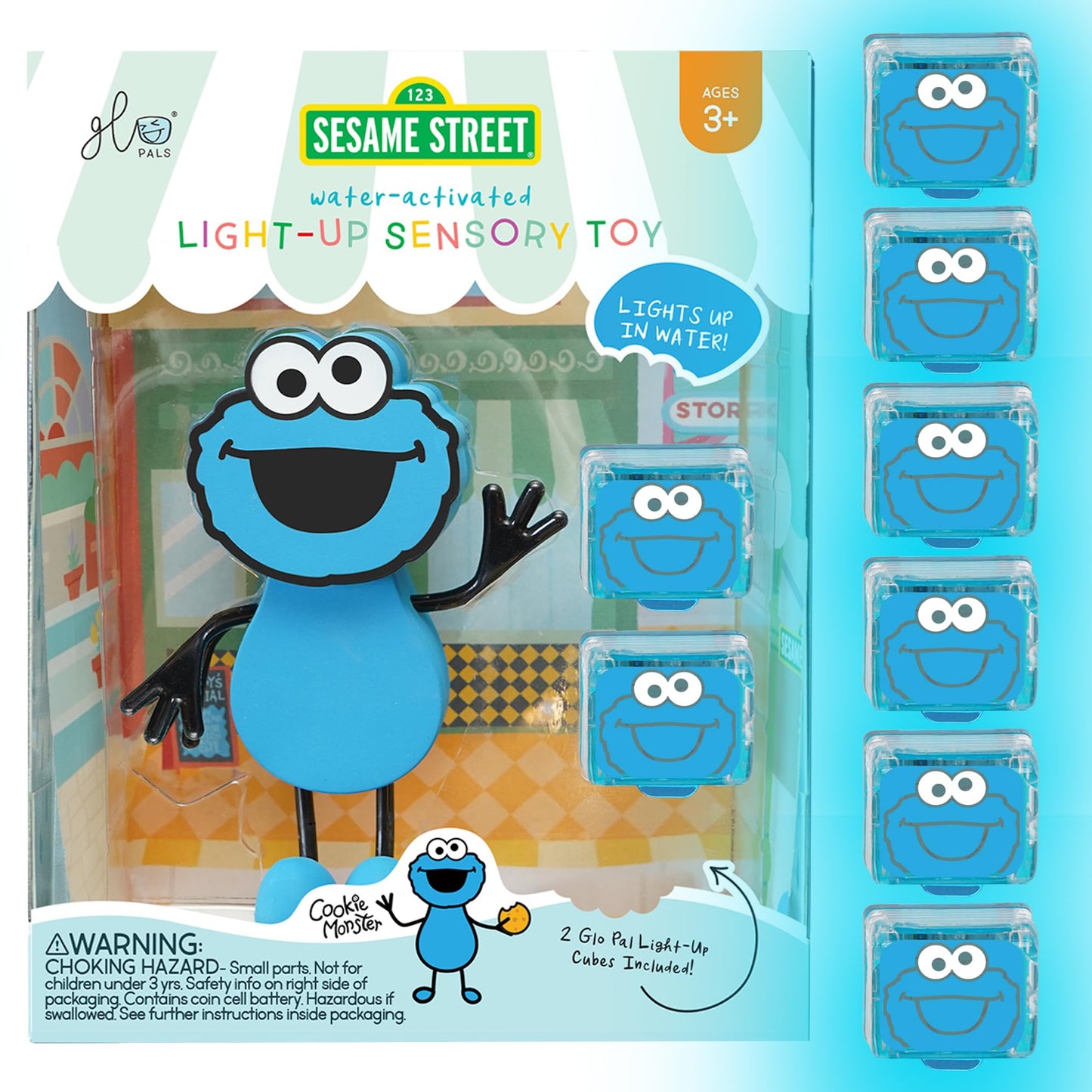 Glo Pals x Sesame Street Julia Water-Activated Light-Up Cubes for Sensory Bath Play