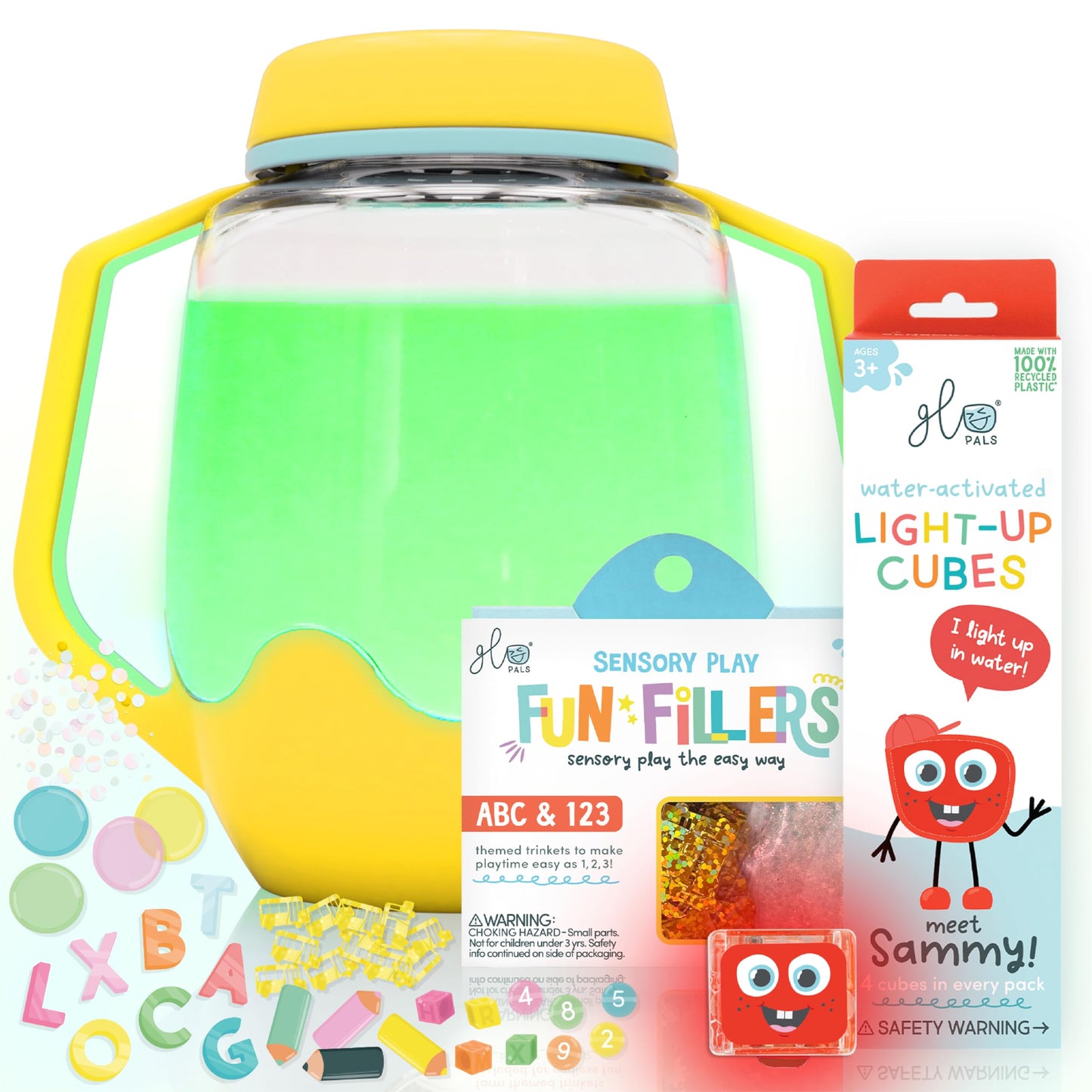 Glo Pals Play Pack Bundle: Light-Up Cubes, Sensory Jar & Fun Fillers