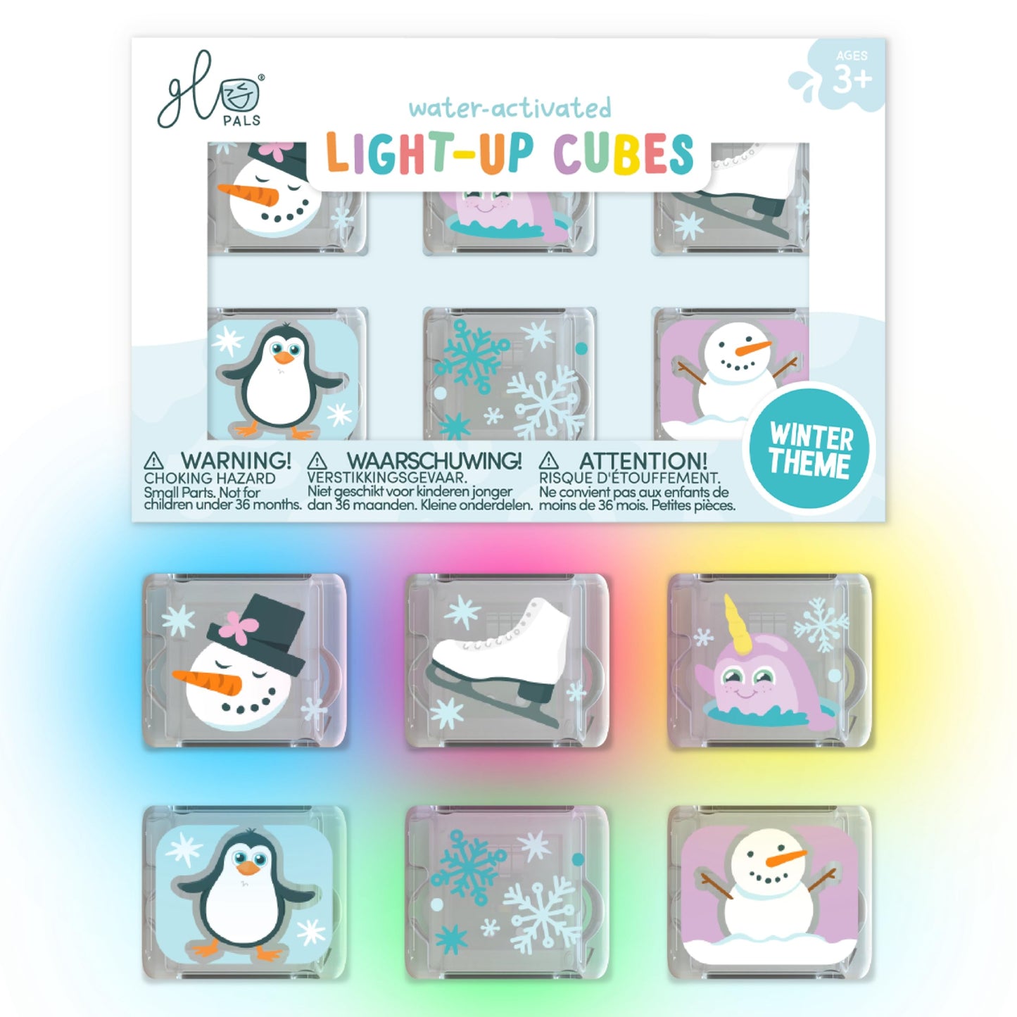 Glo Pals Water-Activated Light-Up Bath Cubes – 6 Reusable Sensory Toys (Winter & Valentine Gift)