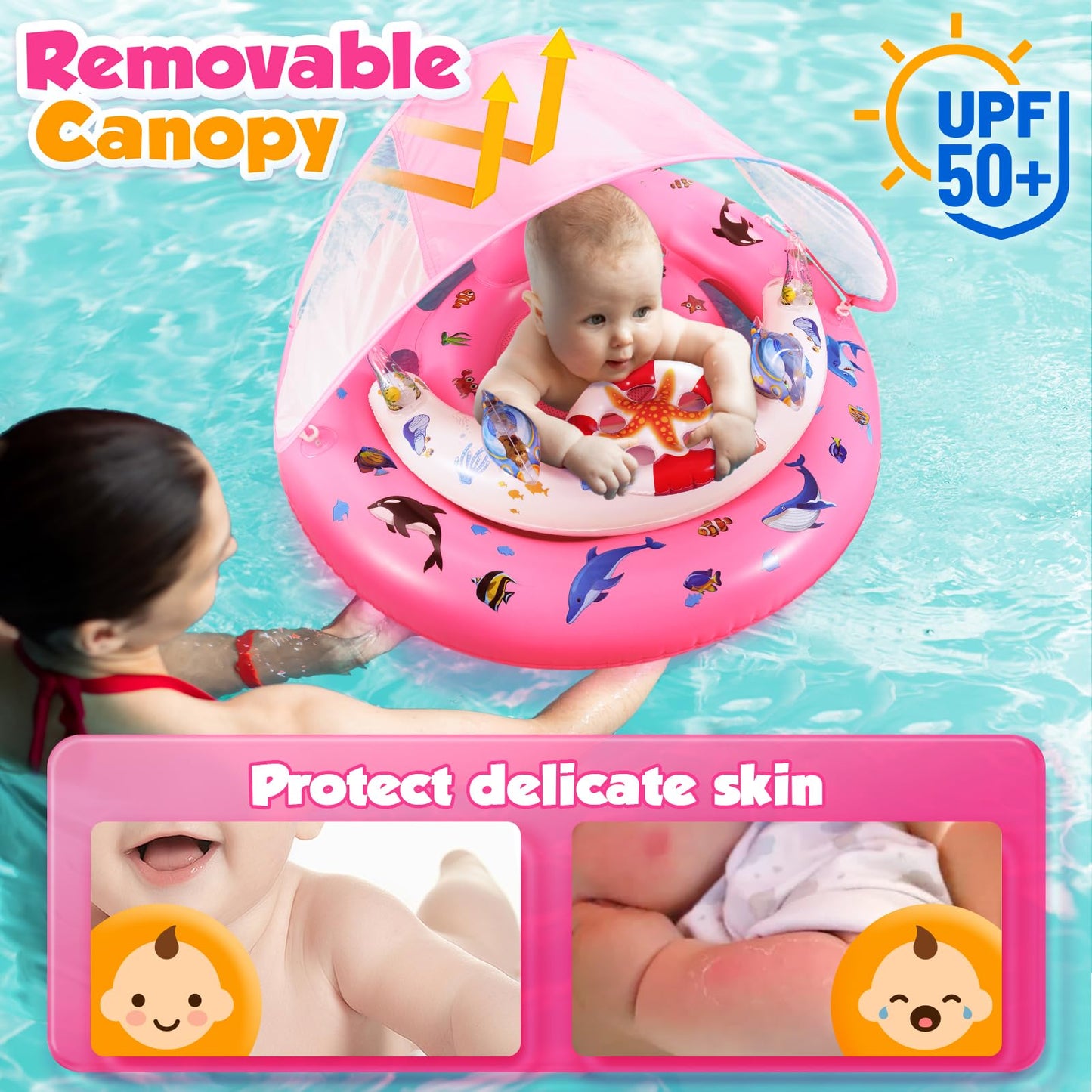 GLOPUS Baby Pool Float with Canopy – UPF50+ Sun Protection for 6–36 Months
