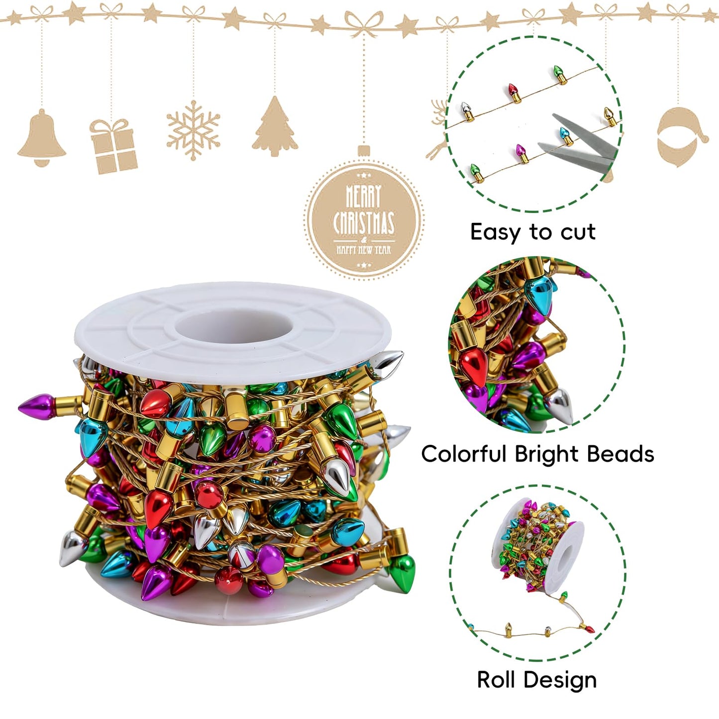 Gloreyan Mini Dollhouse Christmas Lights – 197 Inch Fake String Lights for Craft & Fairy Garden