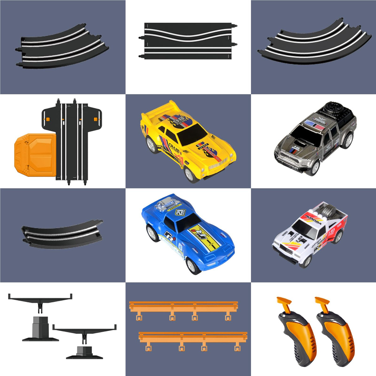 Glorryearst Slot Car Racing Track – Dual Power, LED Flash Bridge & Pendulum, Gift for Kids 7–12