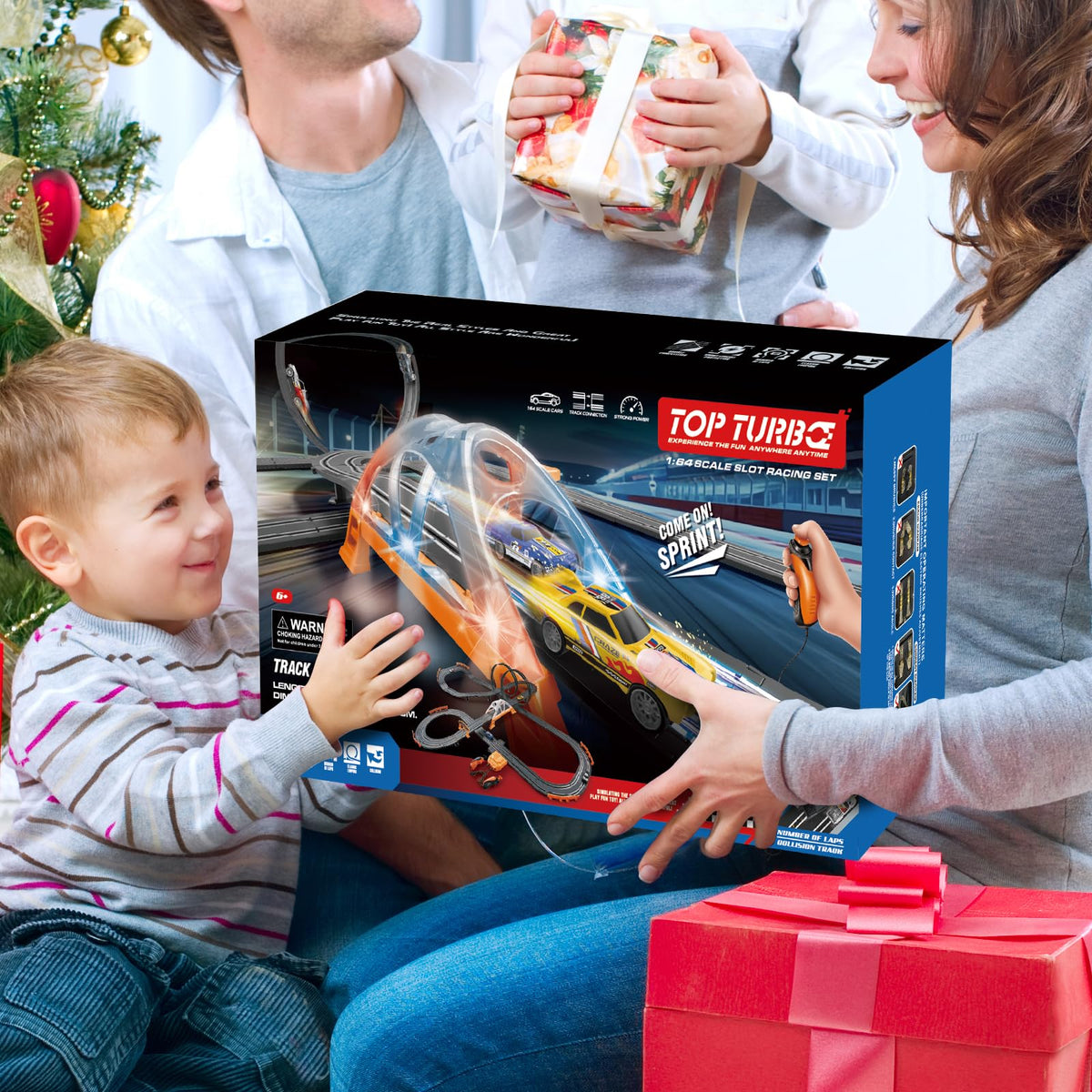 Glorryearst Slot Car Racing Track – Dual Power, LED Flash Bridge & Pendulum, Gift for Kids 7–12