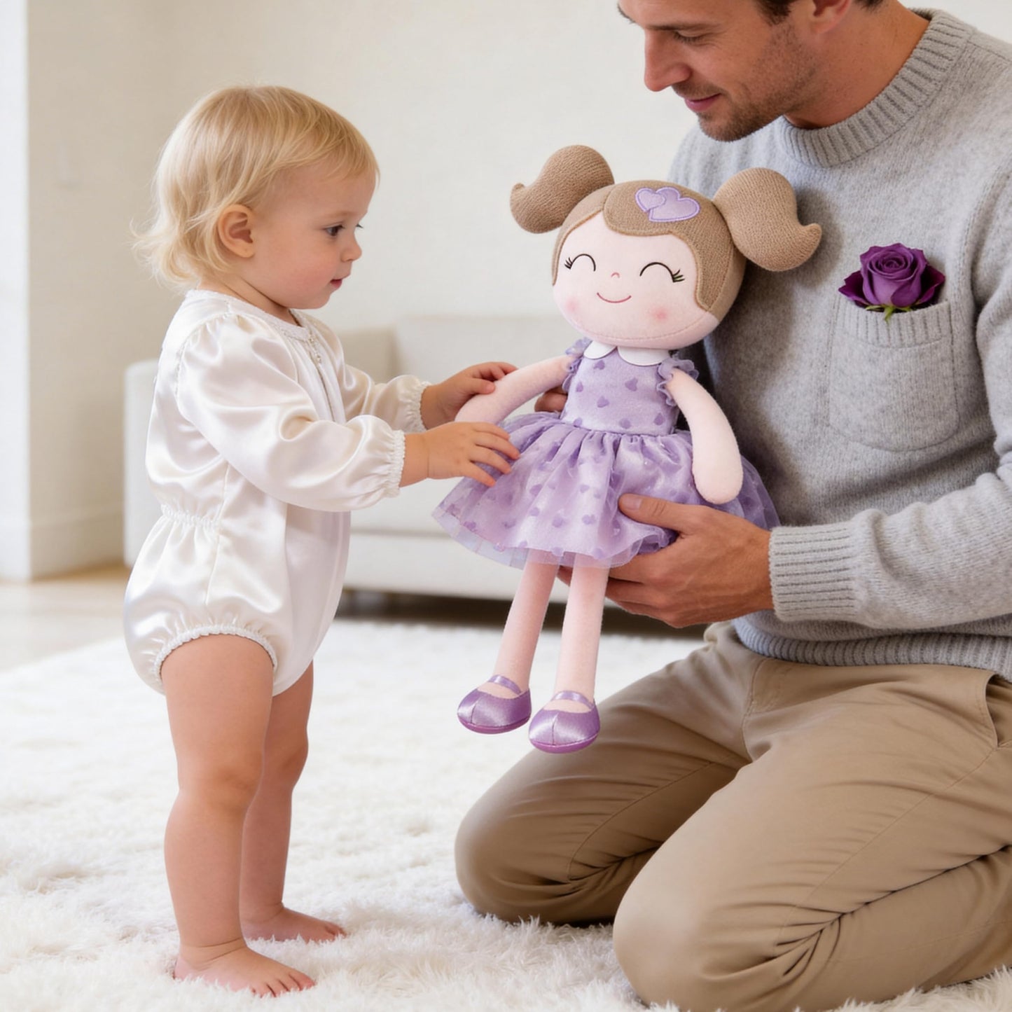 Gloveleya 16-Inch Baby Doll Plush — Purple Heart Valentine Gift