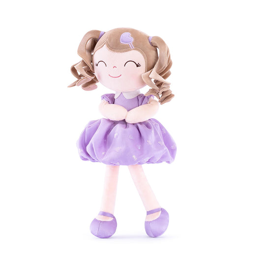 Gloveleya Baby Doll Plush – Curly Hair Girl Toy with Purple Dress (16-inch)