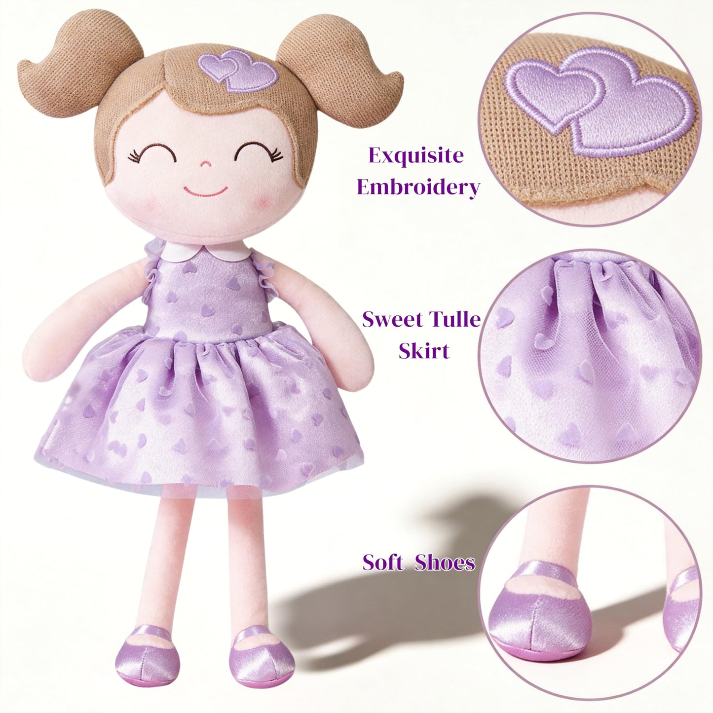 Gloveleya 16-Inch Baby Doll Plush — Purple Heart Valentine Gift