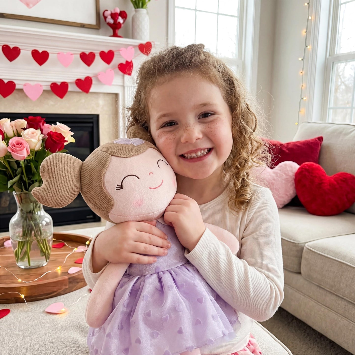 Gloveleya 16-Inch Baby Doll Plush — Purple Heart Valentine Gift