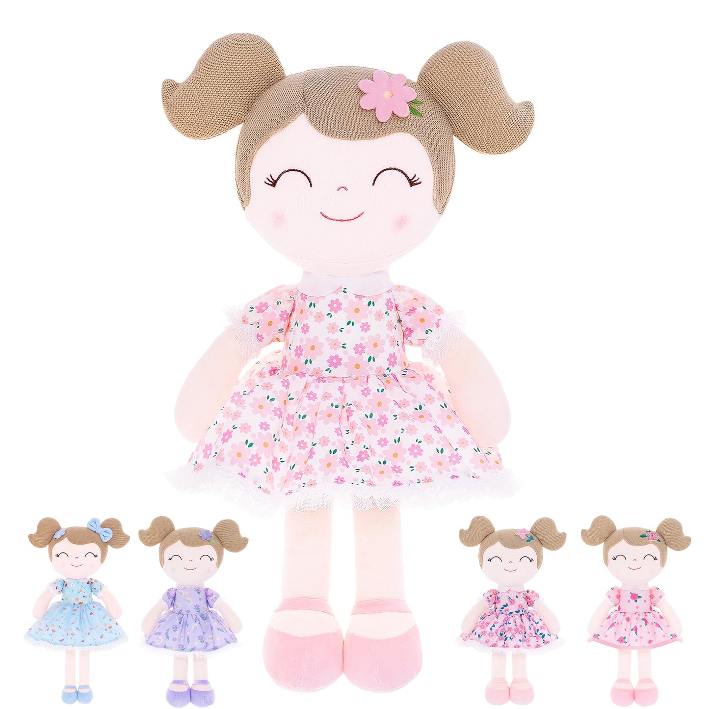 Gloveleya Baby Girl Plush Doll with Gift Box – First Baby Doll Print Purple