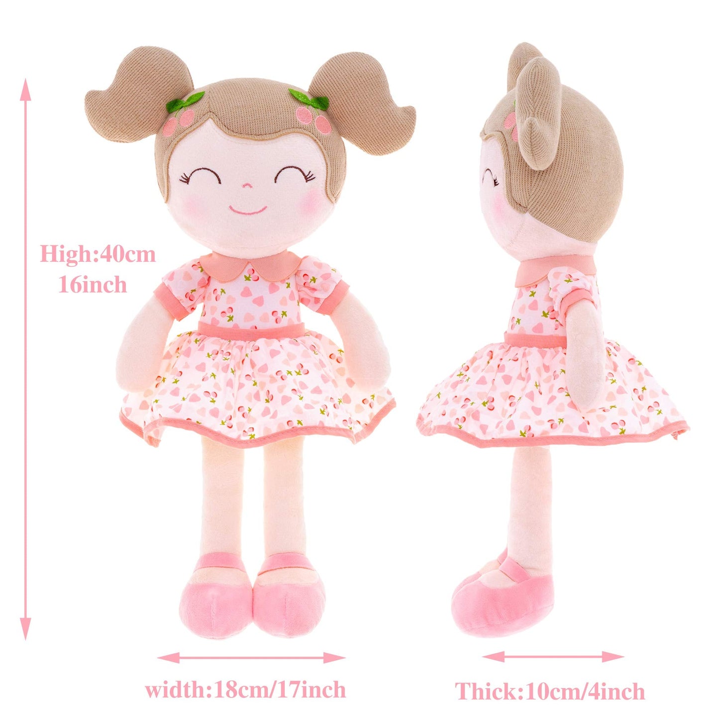 Gloveleya Baby Doll Girl Gifts Plush Toy – Cherry Pink, 16-Inch Soft Plush