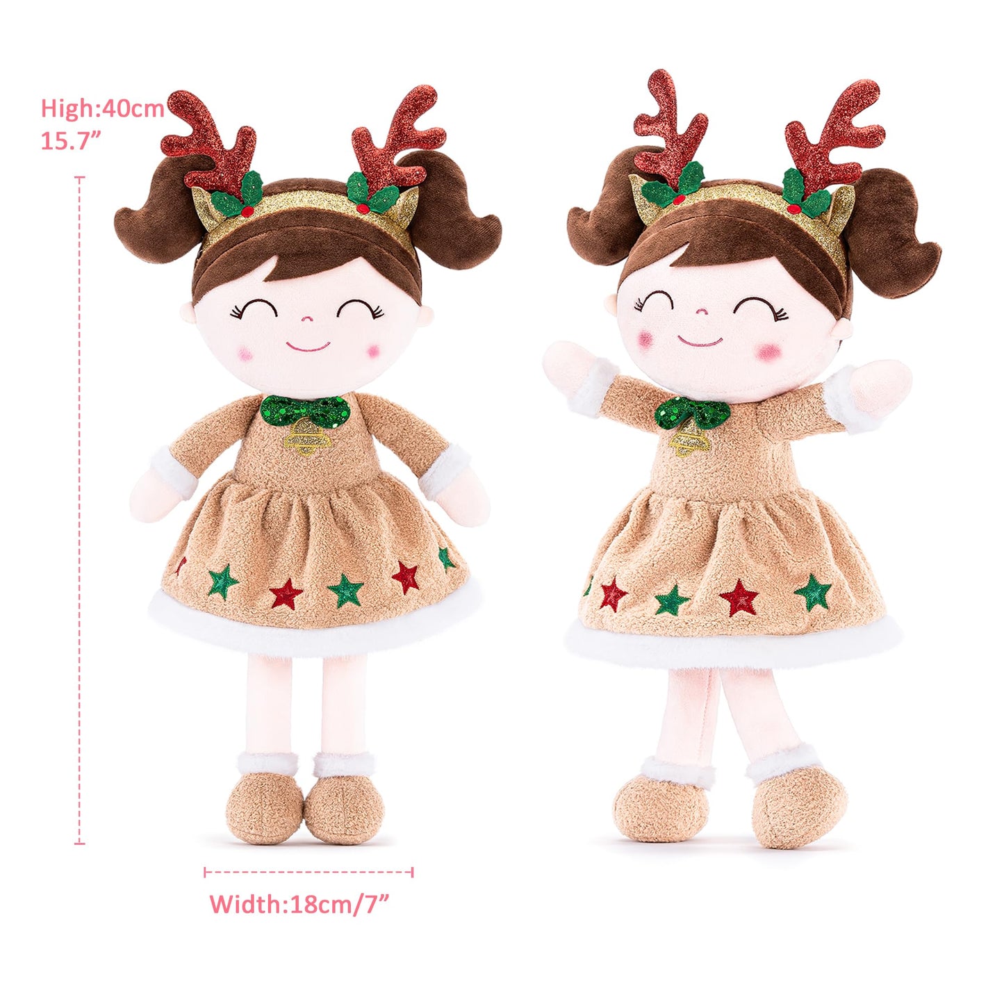 Gloveleya Christmas Reindeer Girl Plush Doll – 16-Inch Soft Plush Toy with Gift Box & Card