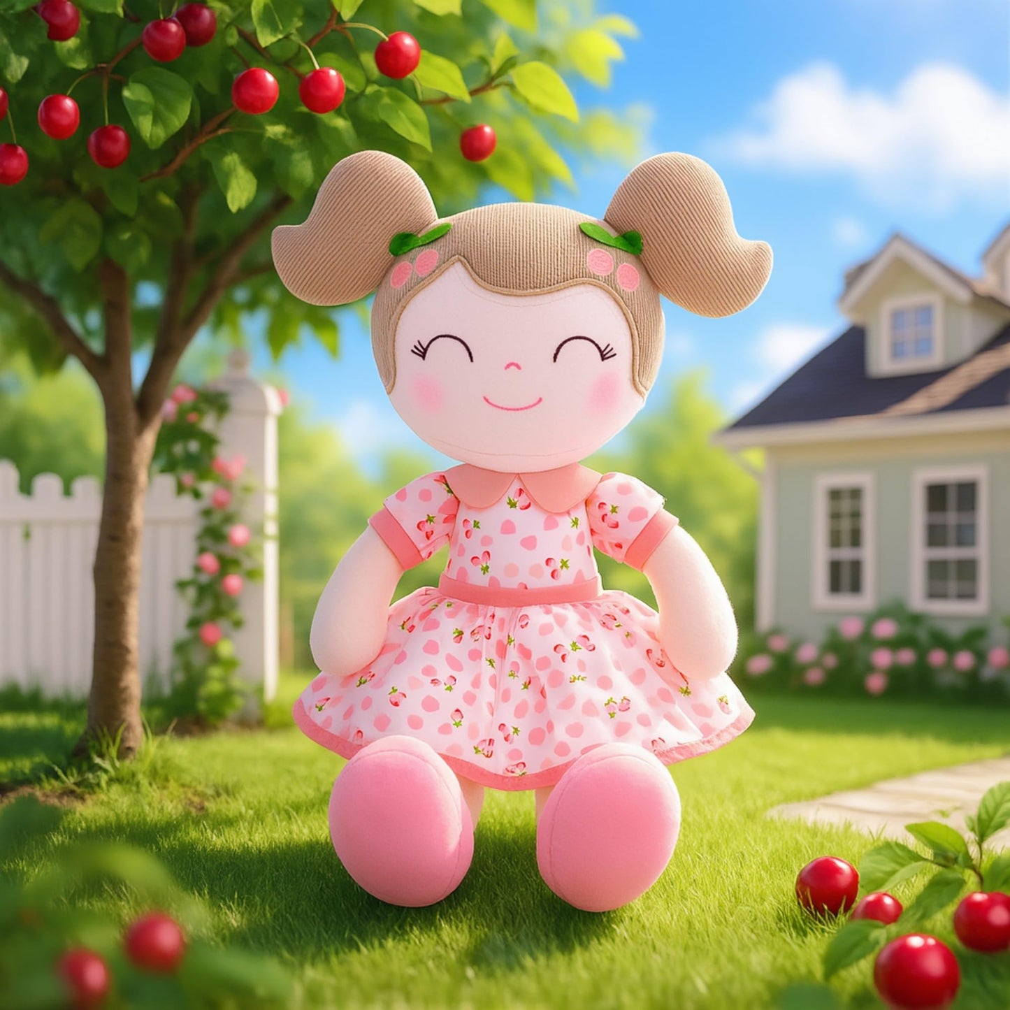 Gloveleya Baby Doll Girl Gifts Plush Toy – Cherry Pink, 16-Inch Soft Plush
