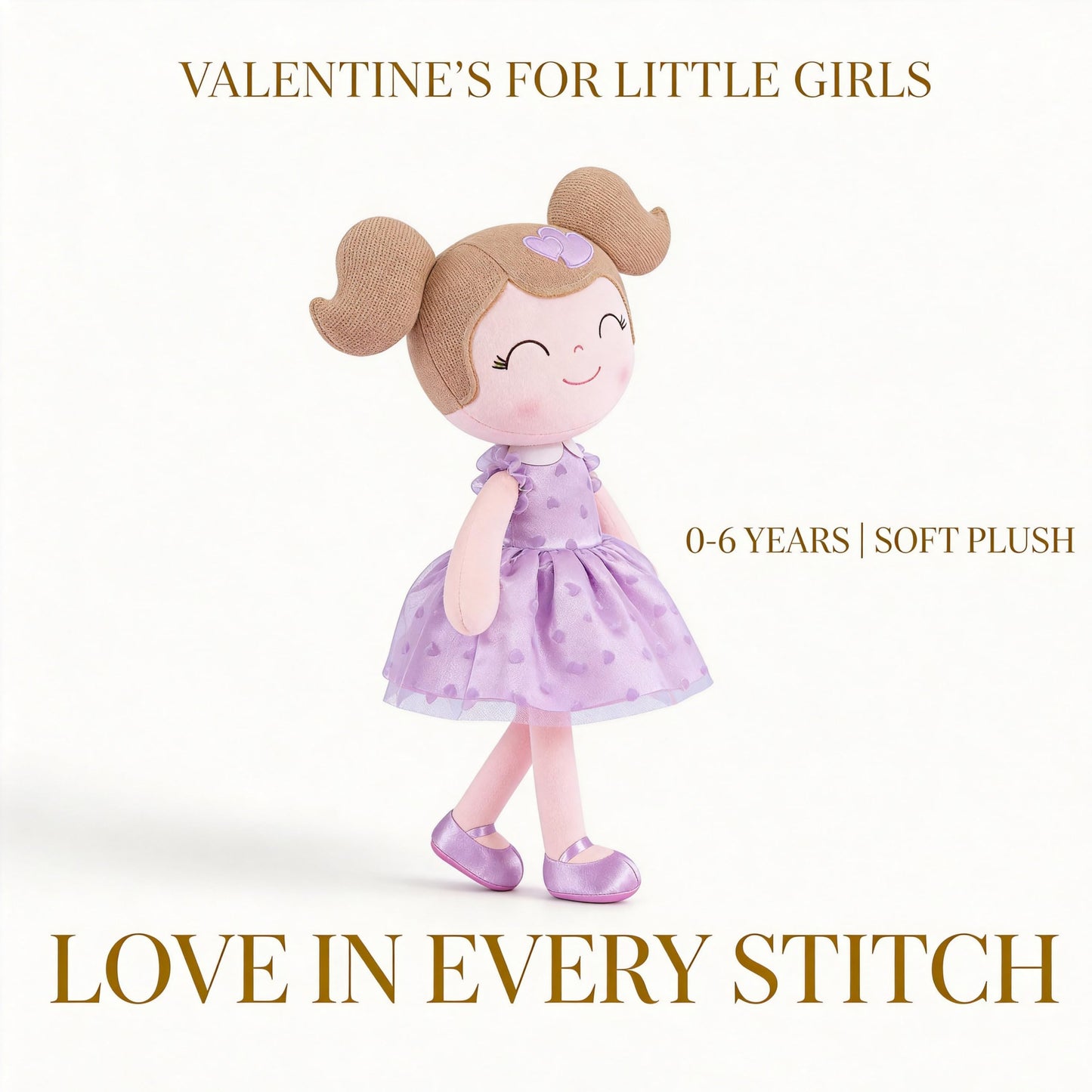 Gloveleya 16-Inch Baby Doll Plush — Purple Heart Valentine Gift