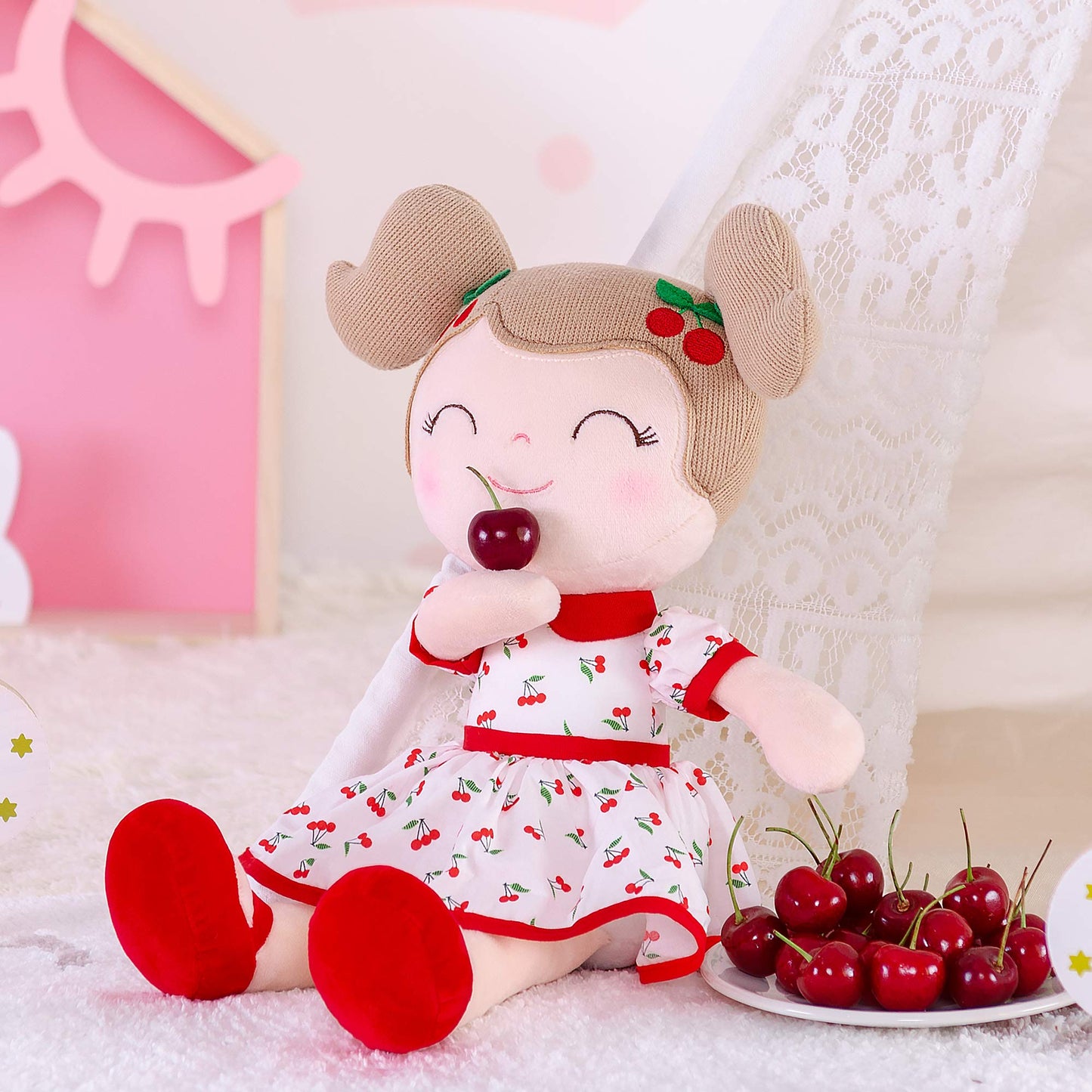 Gloveleya Cherry Girl 15-Inch Plush Doll with Gift Box | Soft Baby Gift