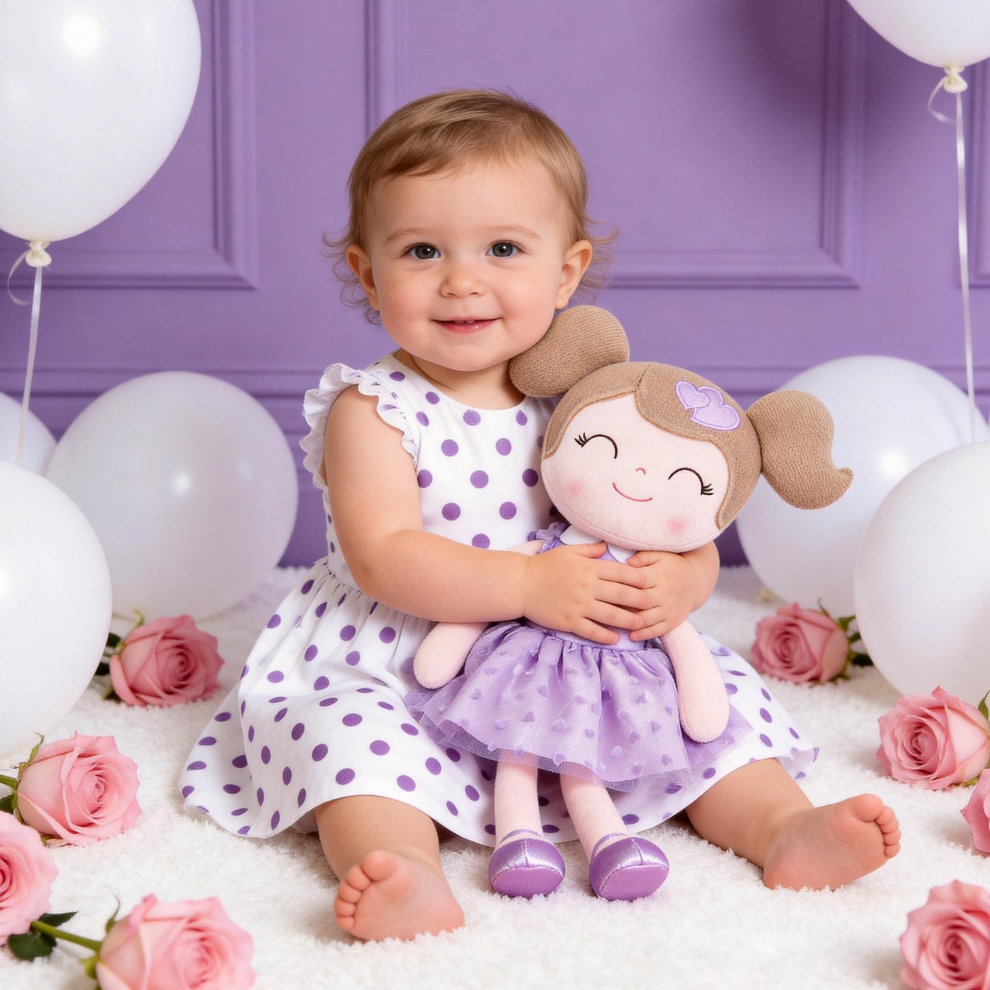 Gloveleya 16-Inch Baby Doll Plush — Purple Heart Valentine Gift
