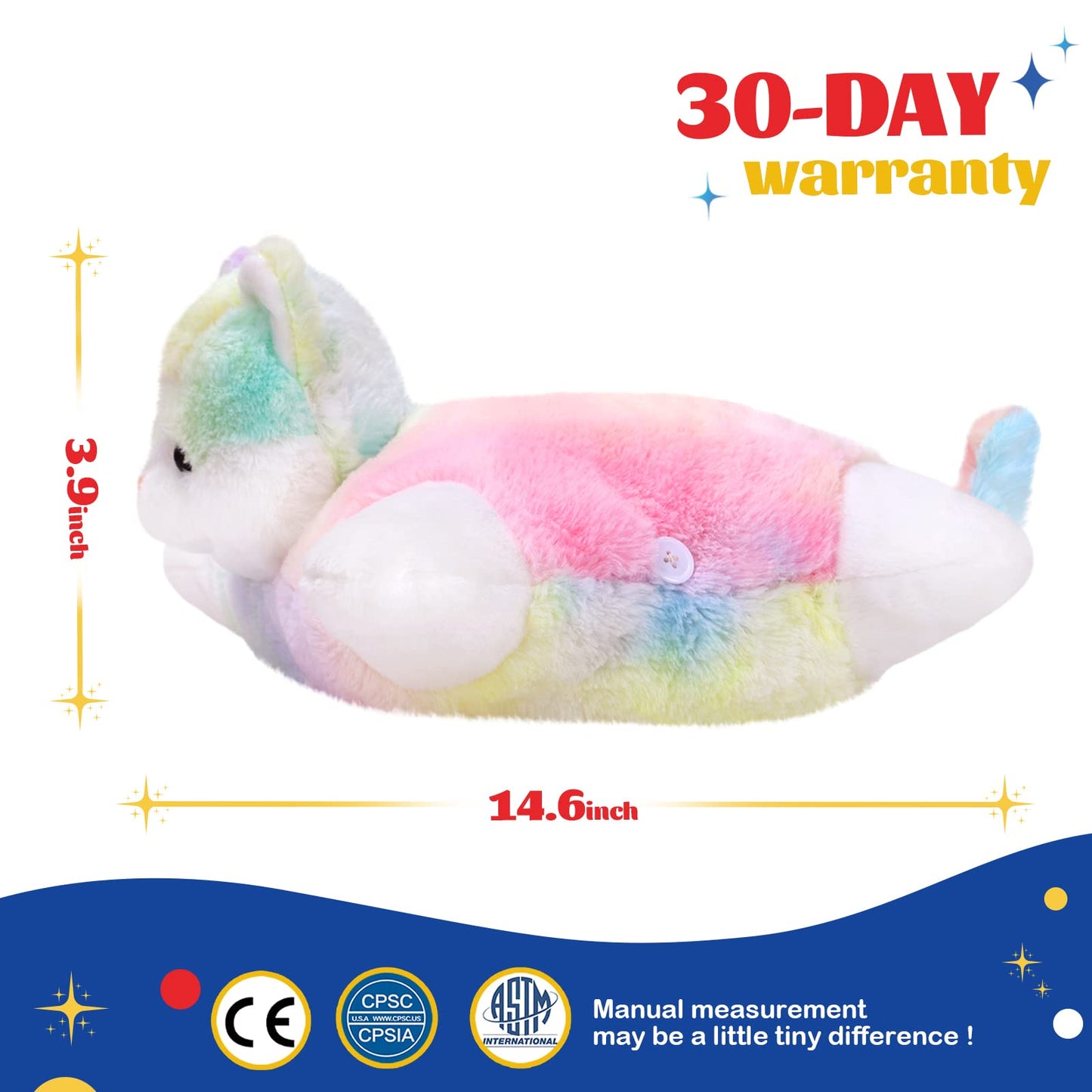 Glow Guards 16-Inch Rainbow Cat Plush Pillow – Soft Kitty Toy & Cozy Decor