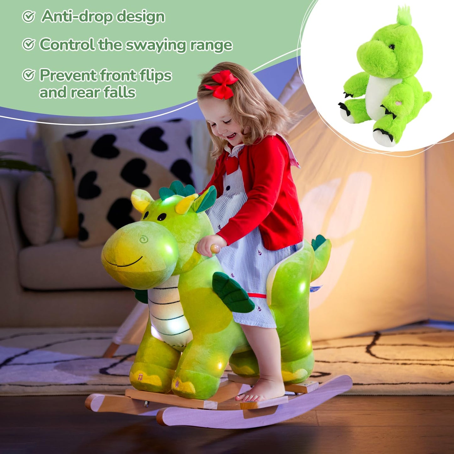 Glow Guards Light Up Musical Dinosaur Rocking Horse Set of 2 – Safety Belt