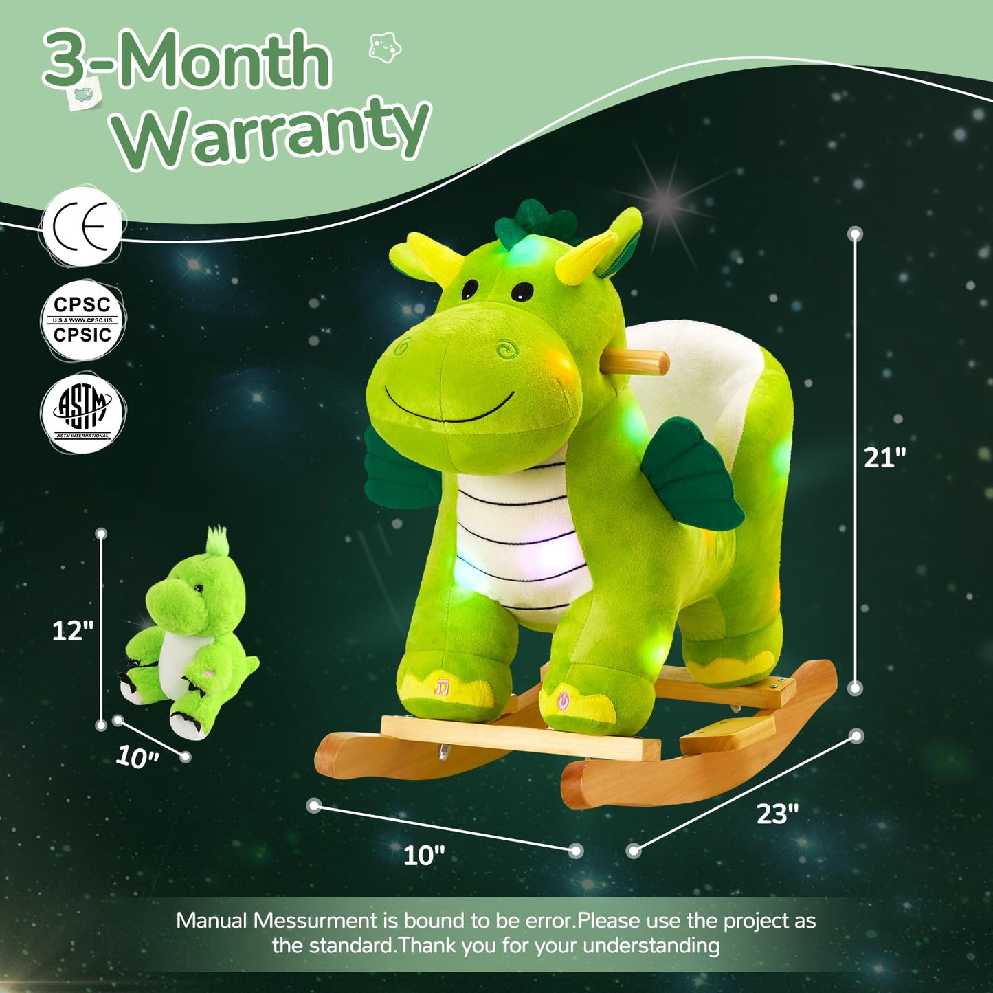 Glow Guards Light Up Musical Dinosaur Rocking Horse Set of 2 – Safety Belt