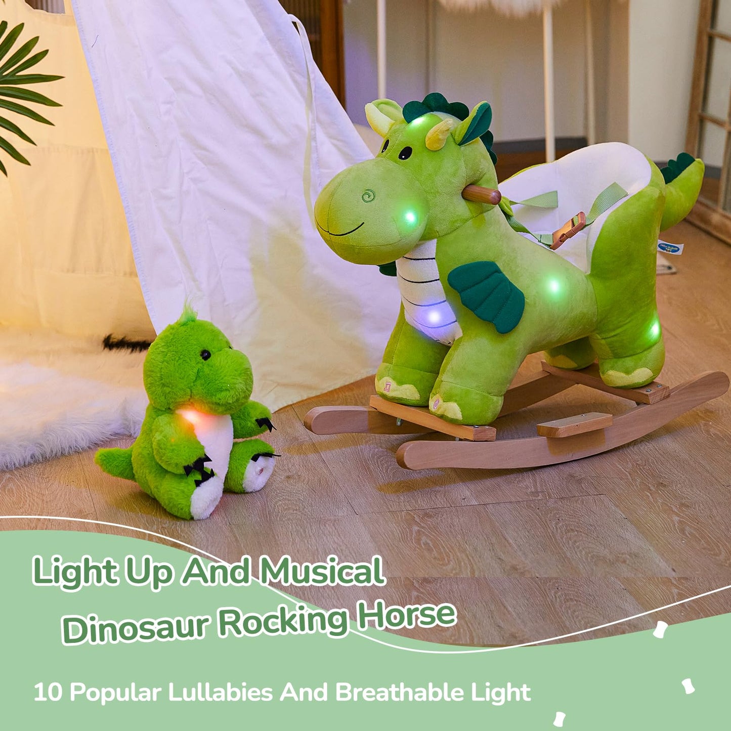 Glow Guards Light Up Musical Dinosaur Rocking Horse Set of 2 – Safety Belt