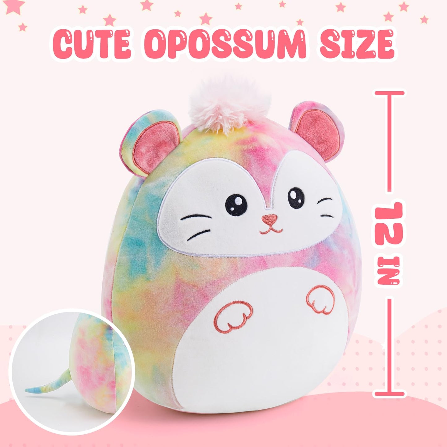 Glow Guards 12'' Rainbow Possum Plush Pillow – Soft Opossum Plush Toy, Cute Gift