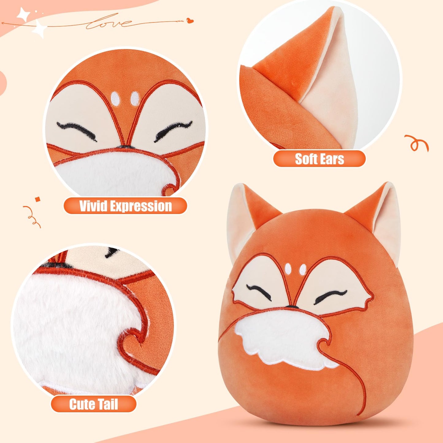 Glow Guards 12-Inch Red Fox Plush Pillow – Cute Fox Stuffed Toy for Kids