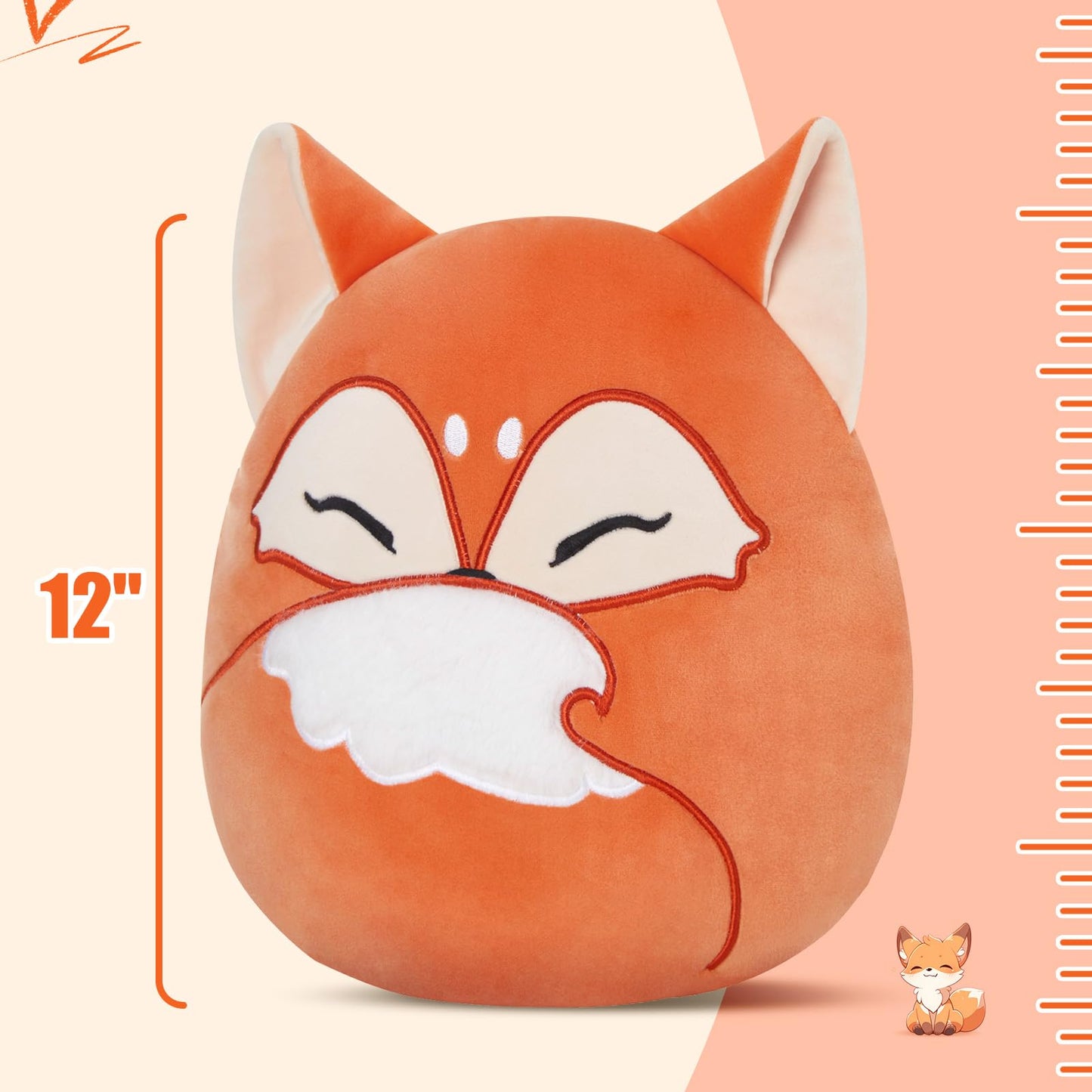 Glow Guards 12-Inch Red Fox Plush Pillow – Cute Fox Stuffed Toy for Kids