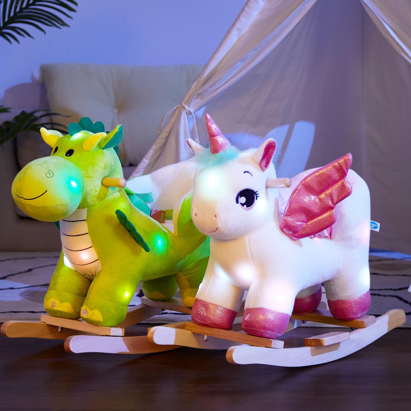 Glow Guards Light Up Musical Dinosaur Rocking Horse Set of 2 – Safety Belt