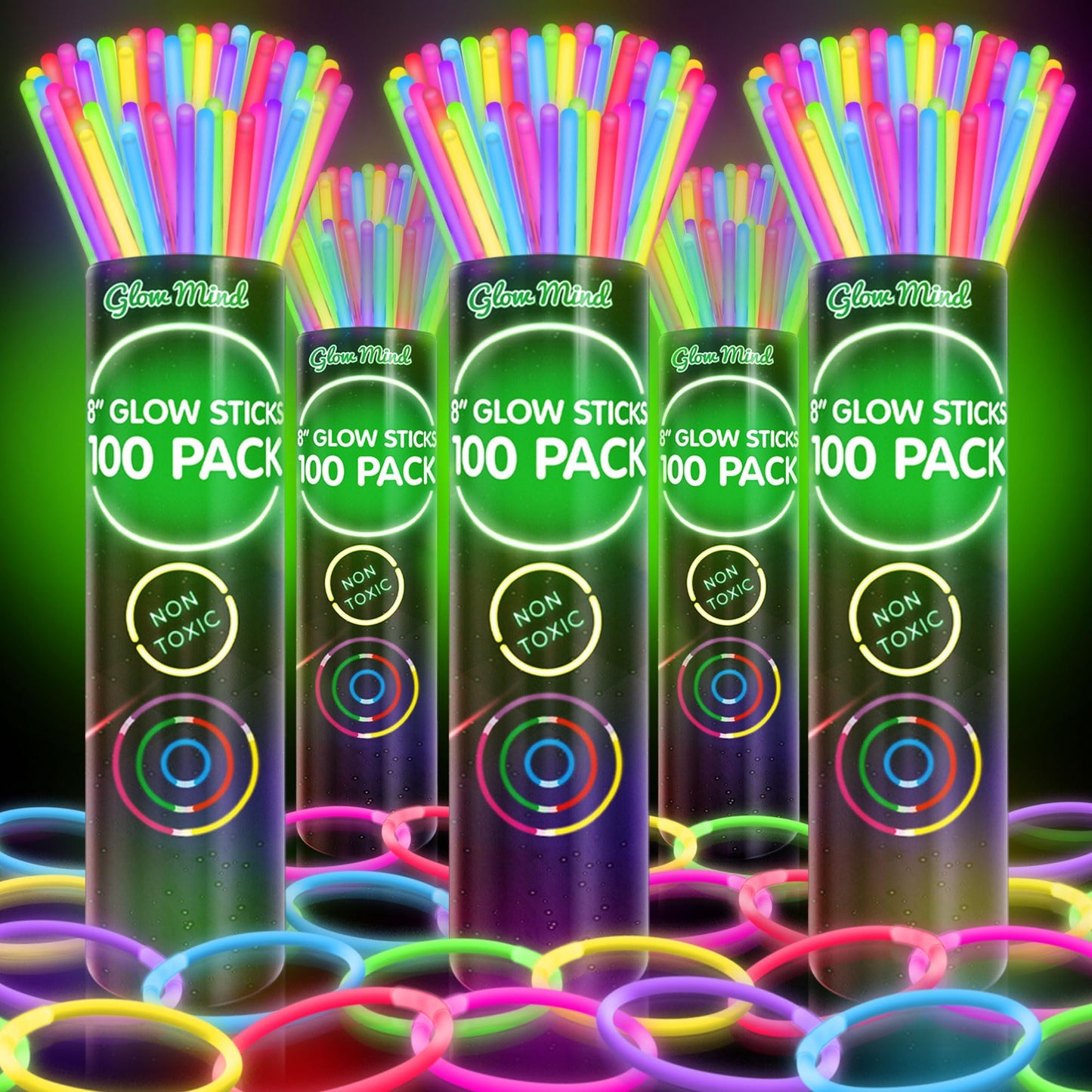 Glow Mind 500 Ultra Bright Glow Sticks Bulk – 8-Inch Glow Party Pack with Bracelets & Necklaces