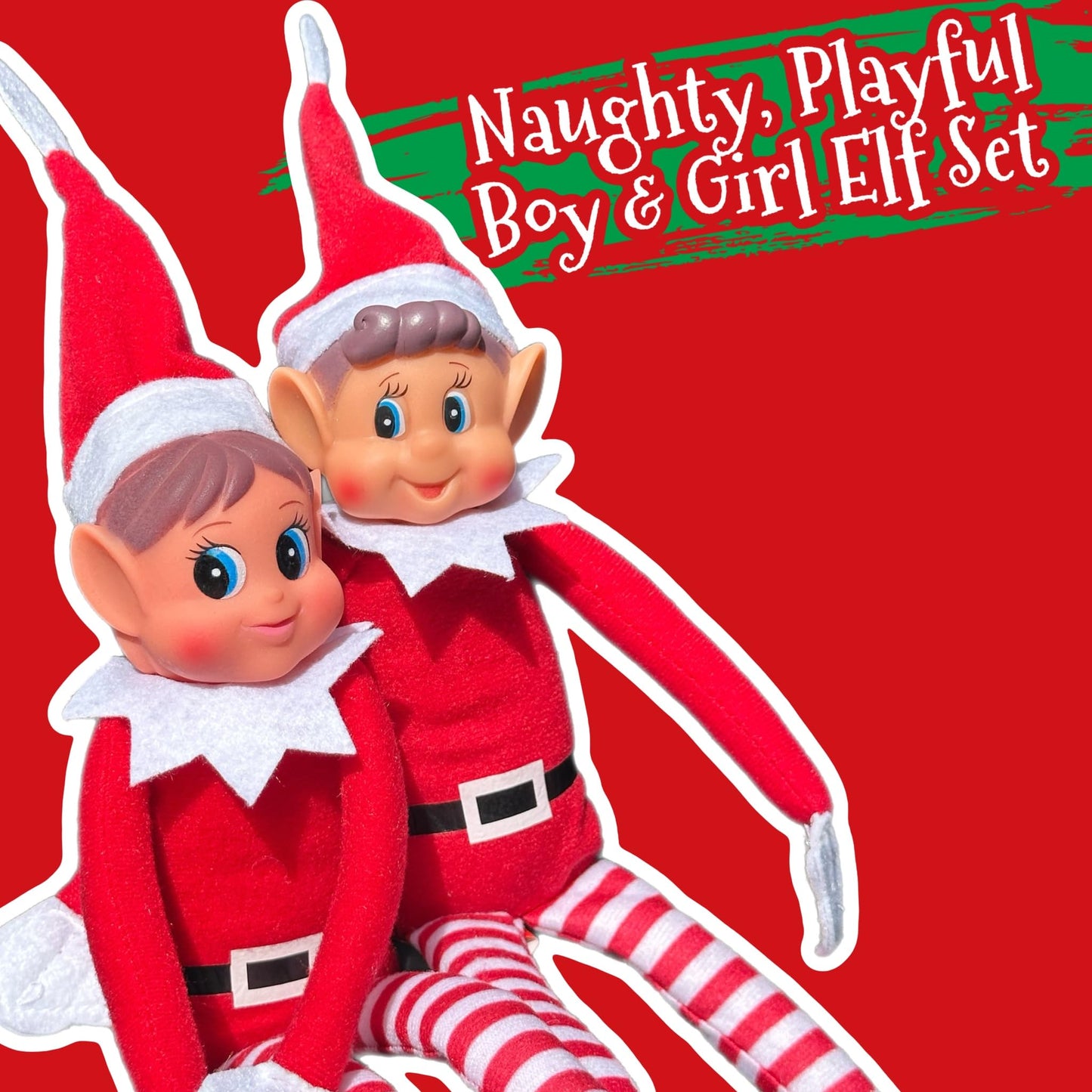GLOW Wholesale Elfie & Elvie Set – Naughty Xmas Elves, Soft Body & Vinyl Face
