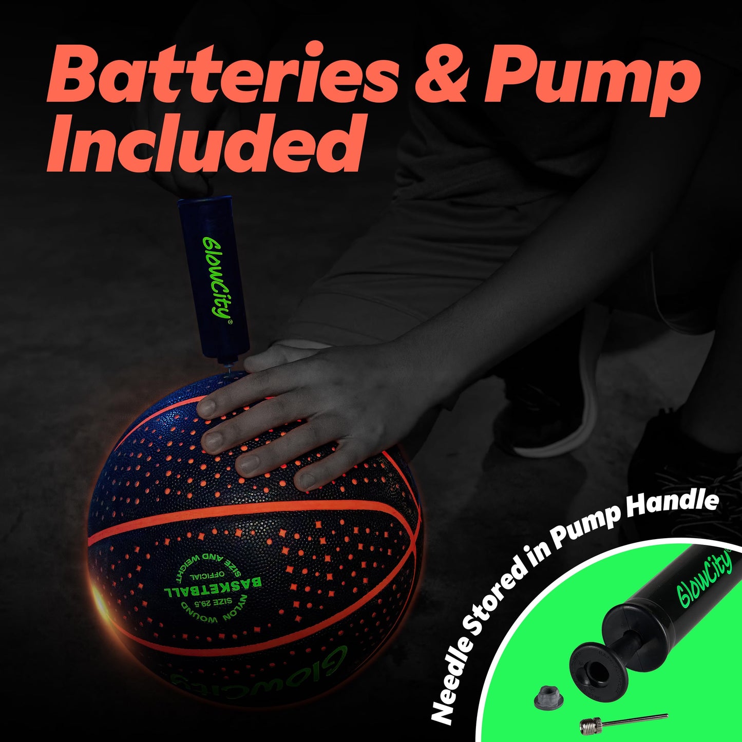 GlowCity Glow in The Dark Basketball (Size 7) – Red LED Night Play