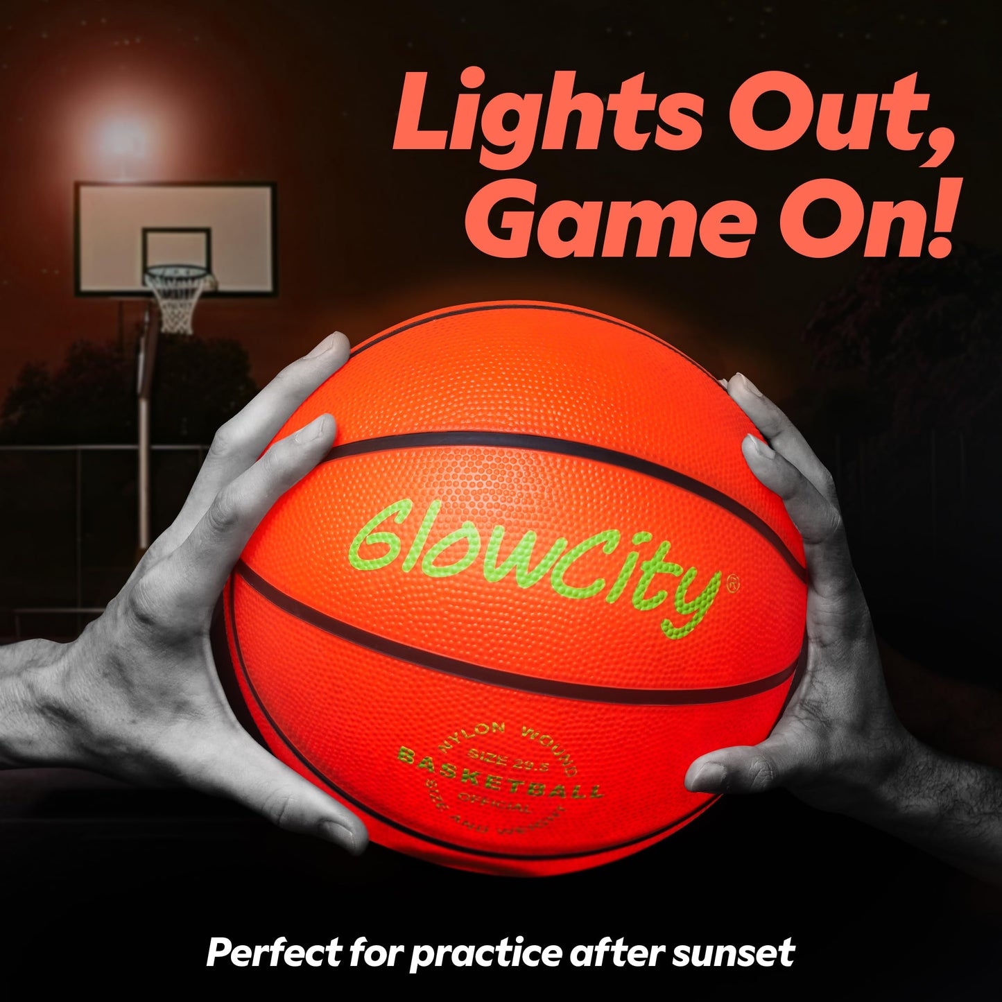GlowCity Glow in The Dark Basketball - Size 7 Light Up Outdoor Ball | Red Night Glow for Teens & Adults