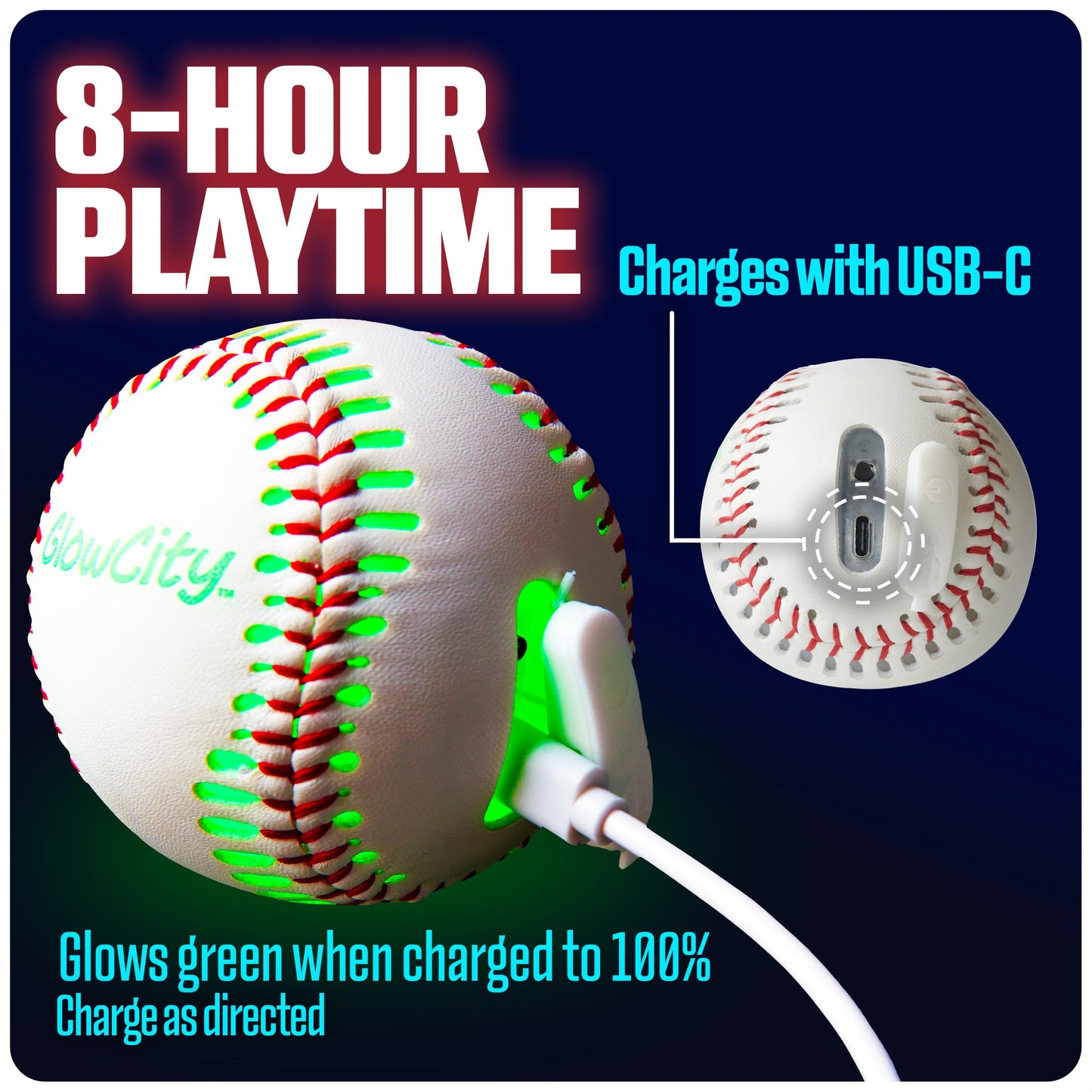 GlowCity Premium Leather LED Light-Up Baseball — Nighttime Catch Fun