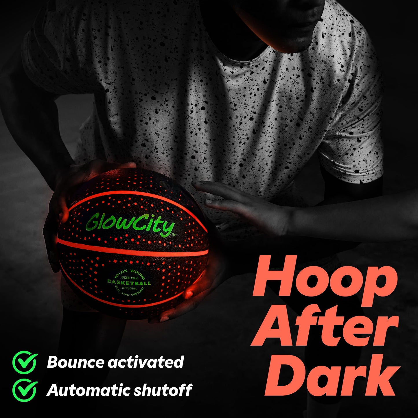 GlowCity Glow in The Dark Basketball (Size 7) – Red LED Night Play