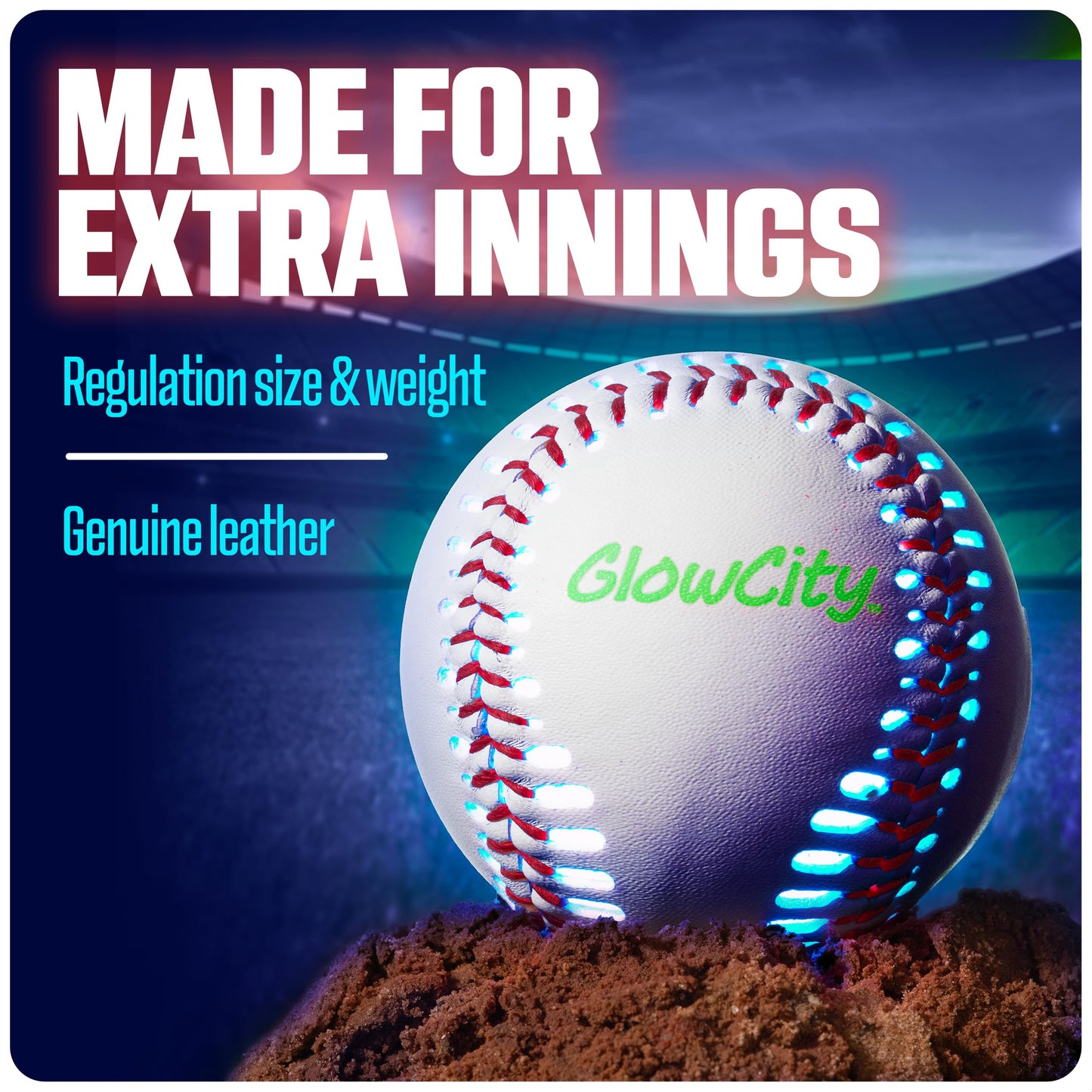 GlowCity Premium Leather LED Light-Up Baseball — Nighttime Catch Fun