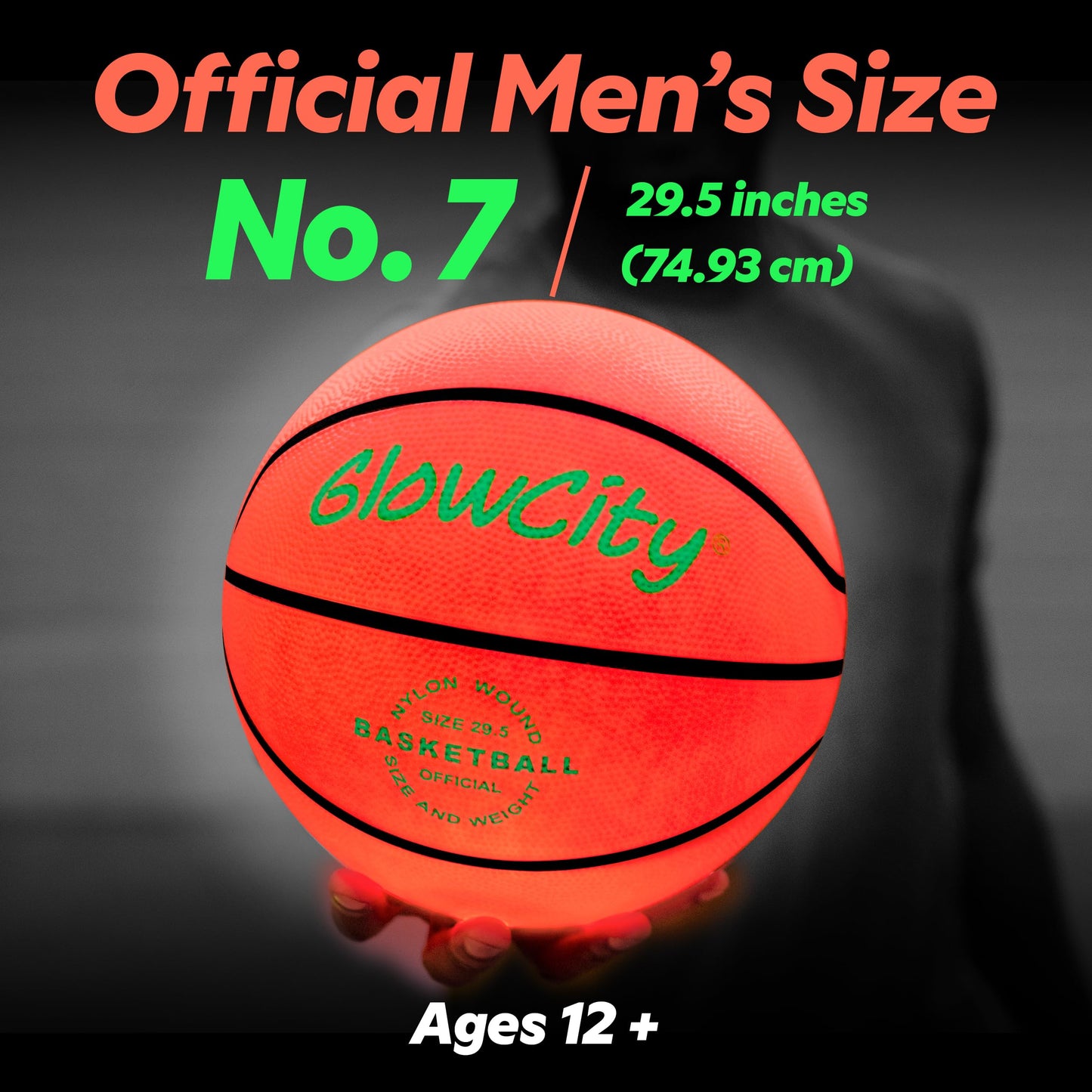 GlowCity Glow in The Dark Basketball - Size 7 Light Up Outdoor Ball | Red Night Glow for Teens & Adults
