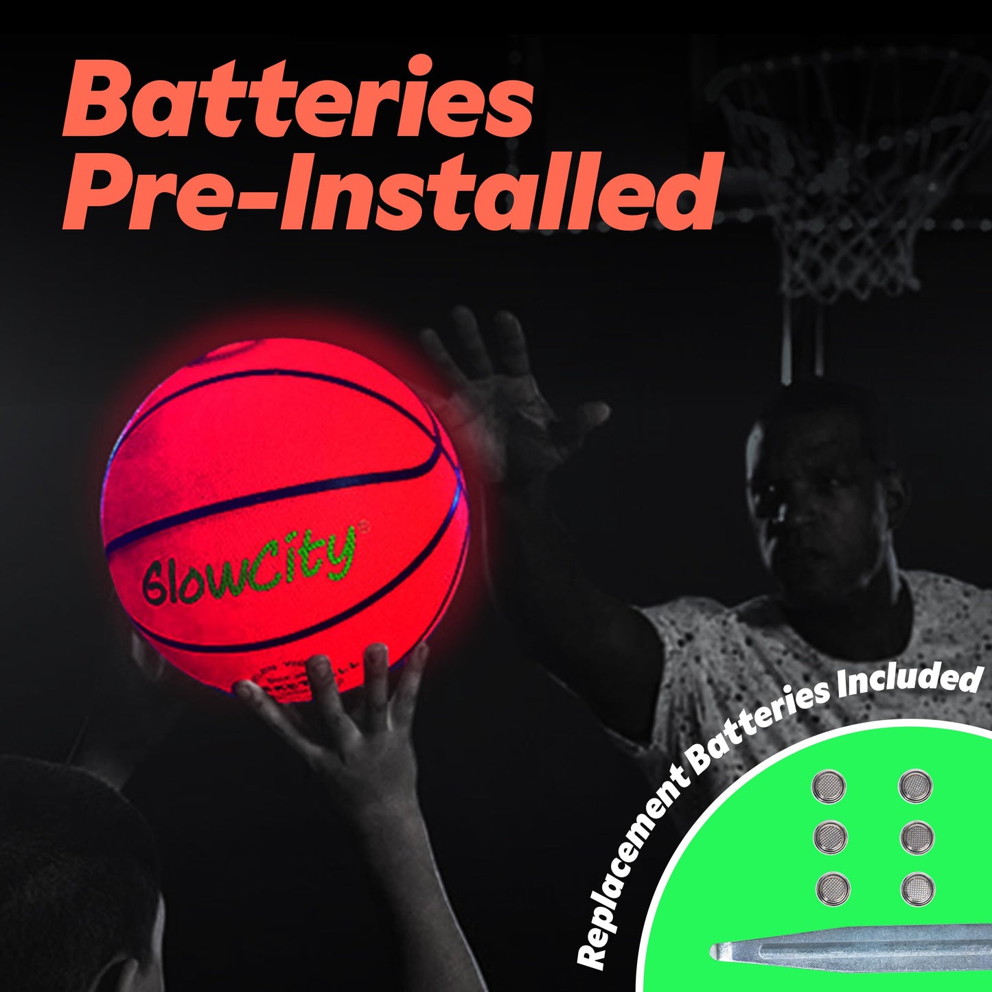 GlowCity Glow in The Dark Basketball - Size 7 Light Up Outdoor Ball | Red Night Glow for Teens & Adults