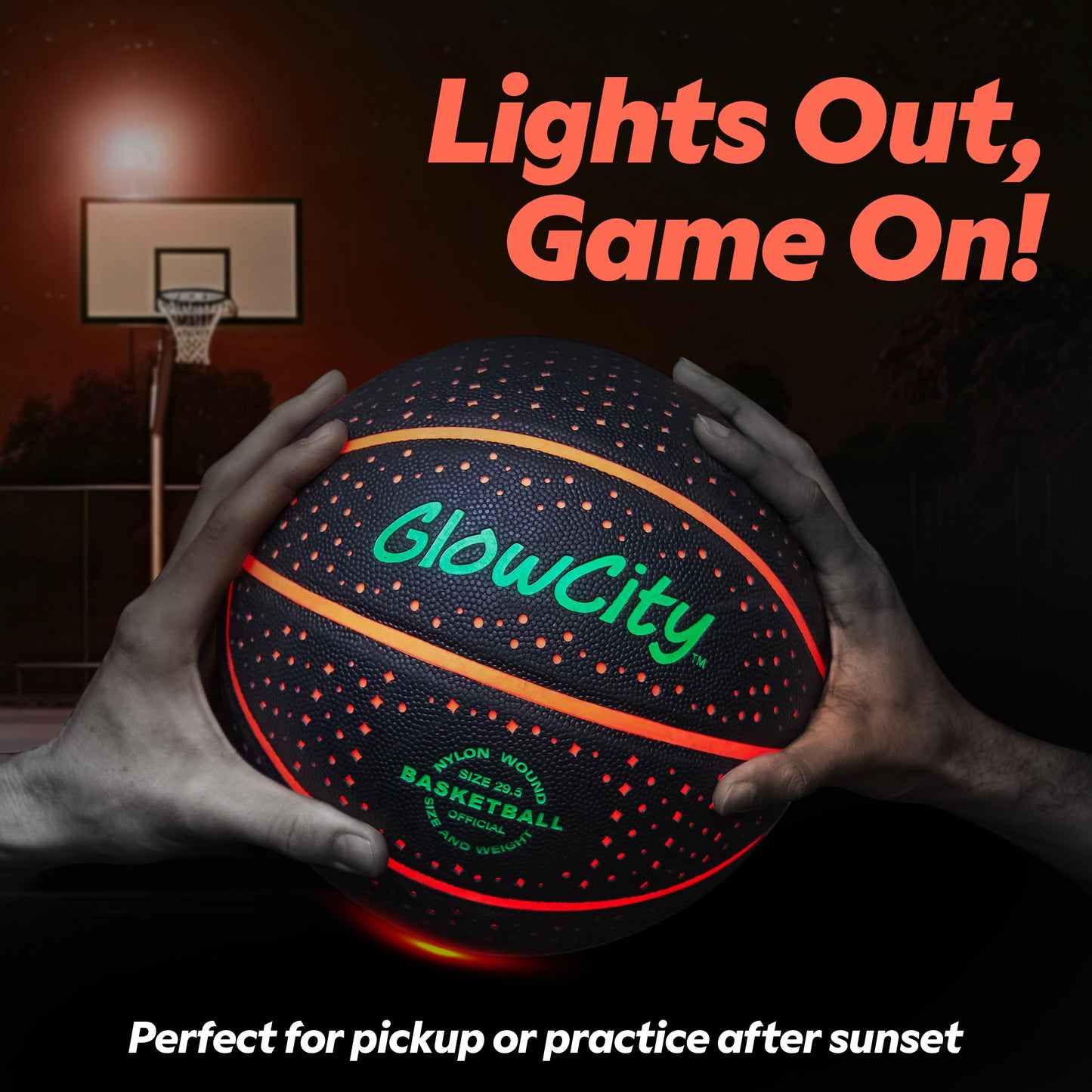 GlowCity Glow in The Dark Basketball (Size 7) – Red LED Night Play