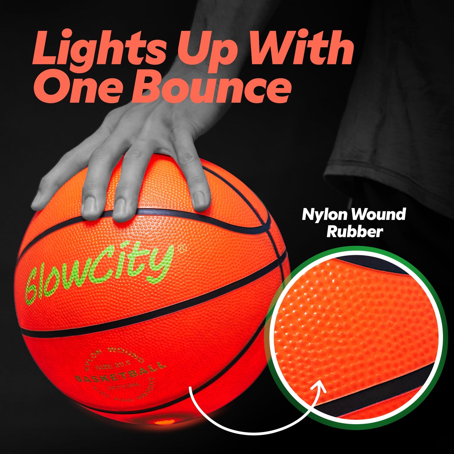 GlowCity Glow in The Dark Basketball - Size 7 Light Up Outdoor Ball | Red Night Glow for Teens & Adults