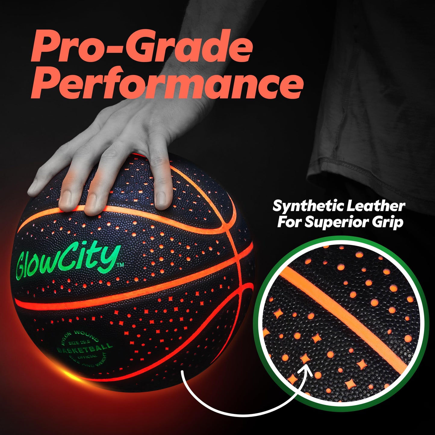 GlowCity Glow in The Dark Basketball (Size 7) – Red LED Night Play