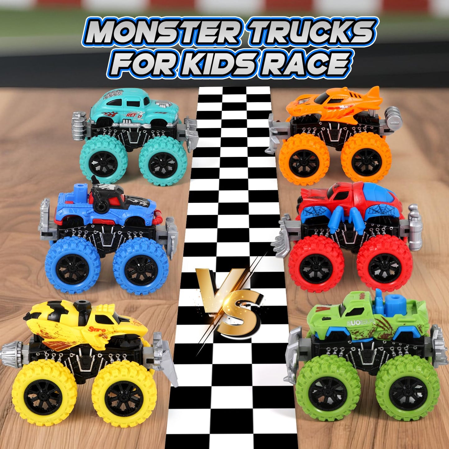Gloween Monster Truck Toys – 6-Pack Friction-Powered Push & Go Cars